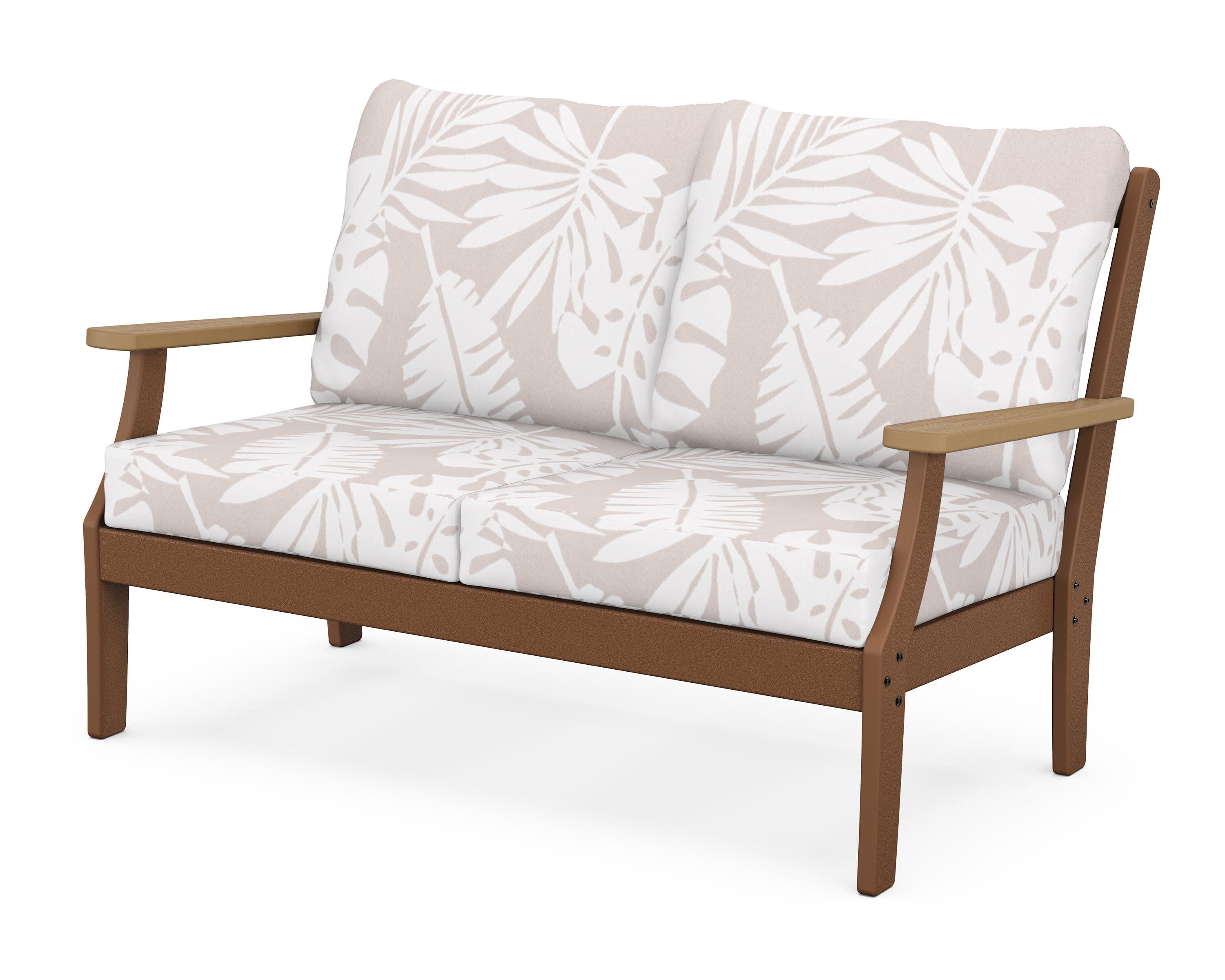 Braxton Deep Seating Loveseat in Teak / Natural / Leaf Dune Burlap