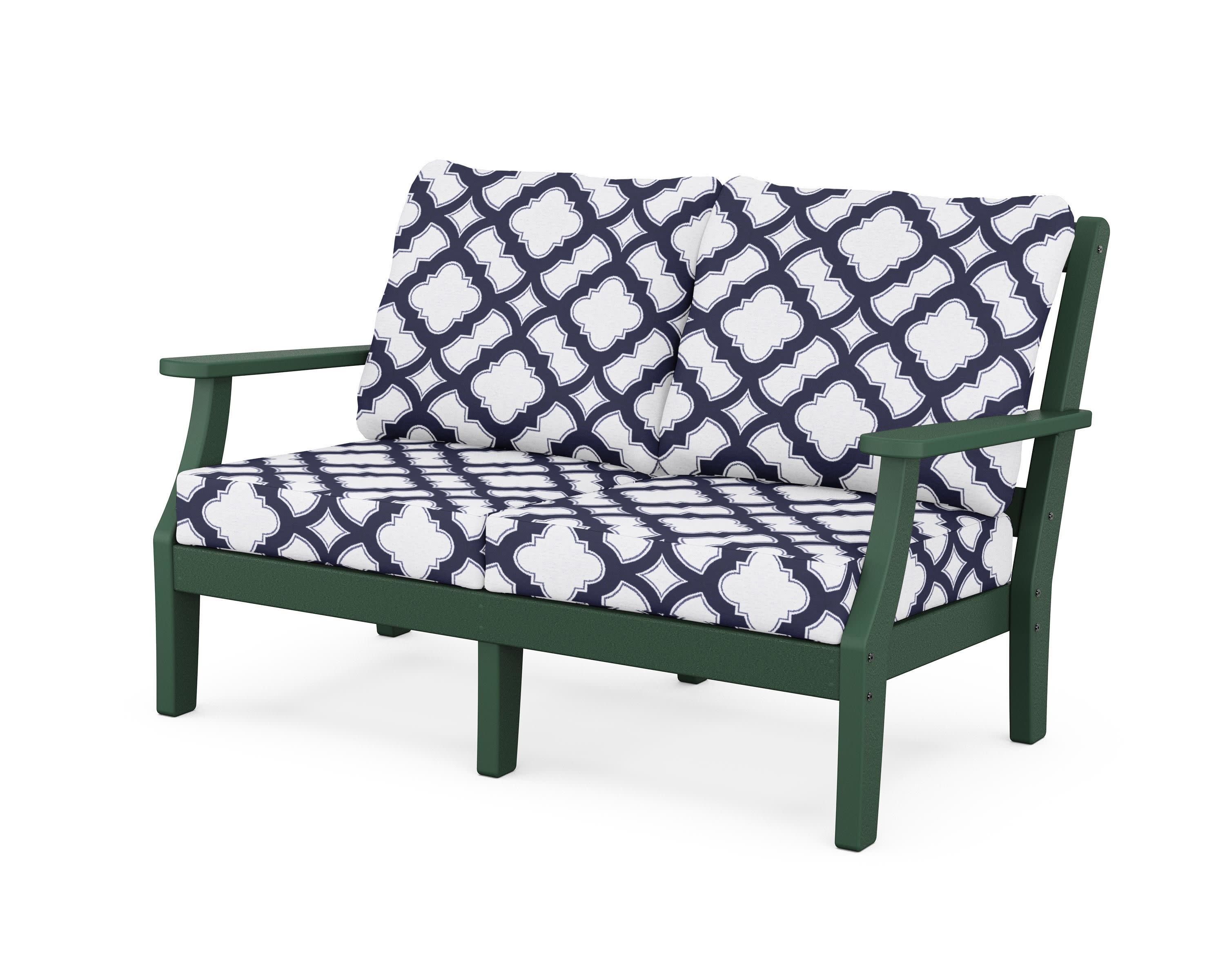 Chinoiserie Deep Seating Loveseat in Green / Trellis Navy
