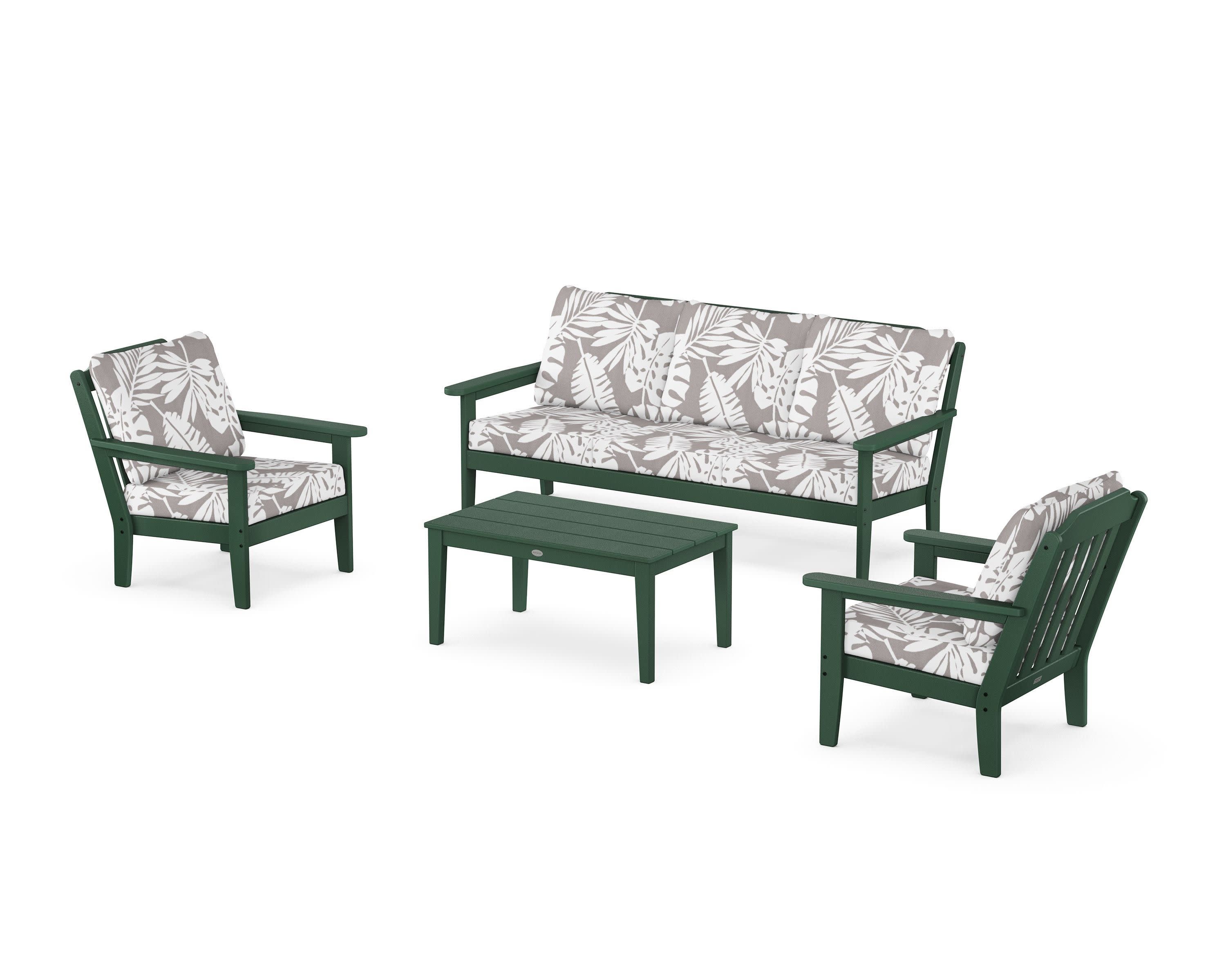 Cottage 4-Piece Deep Seating Set with Sofa in Green / Leaf Grey Mist