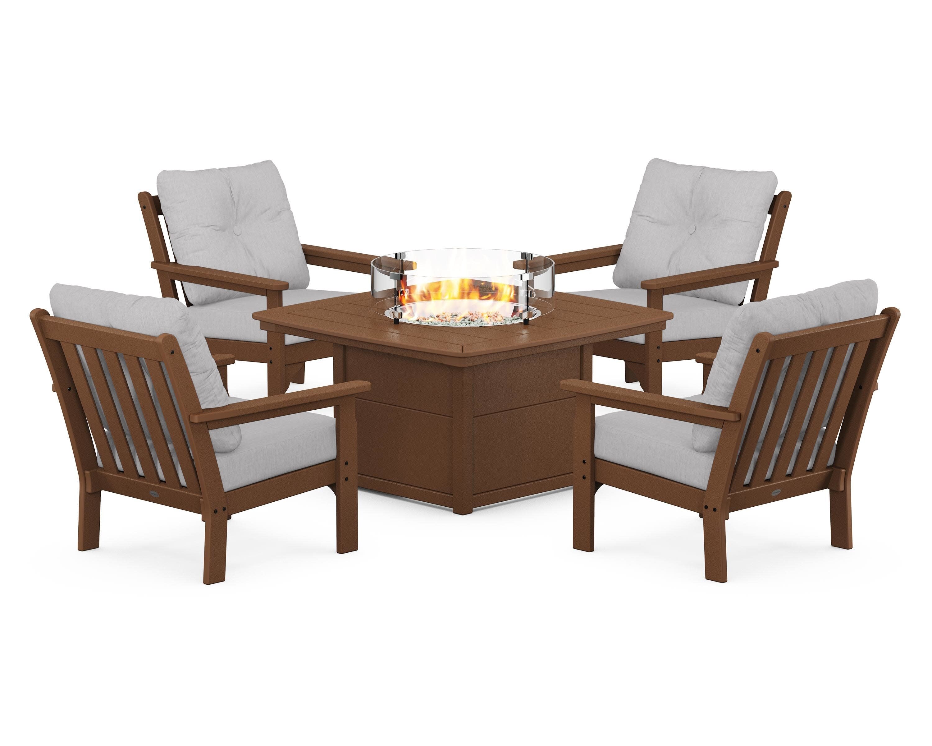 Vineyard 5-Piece Conversation Set with Fire Pit Table in Teak / Granite