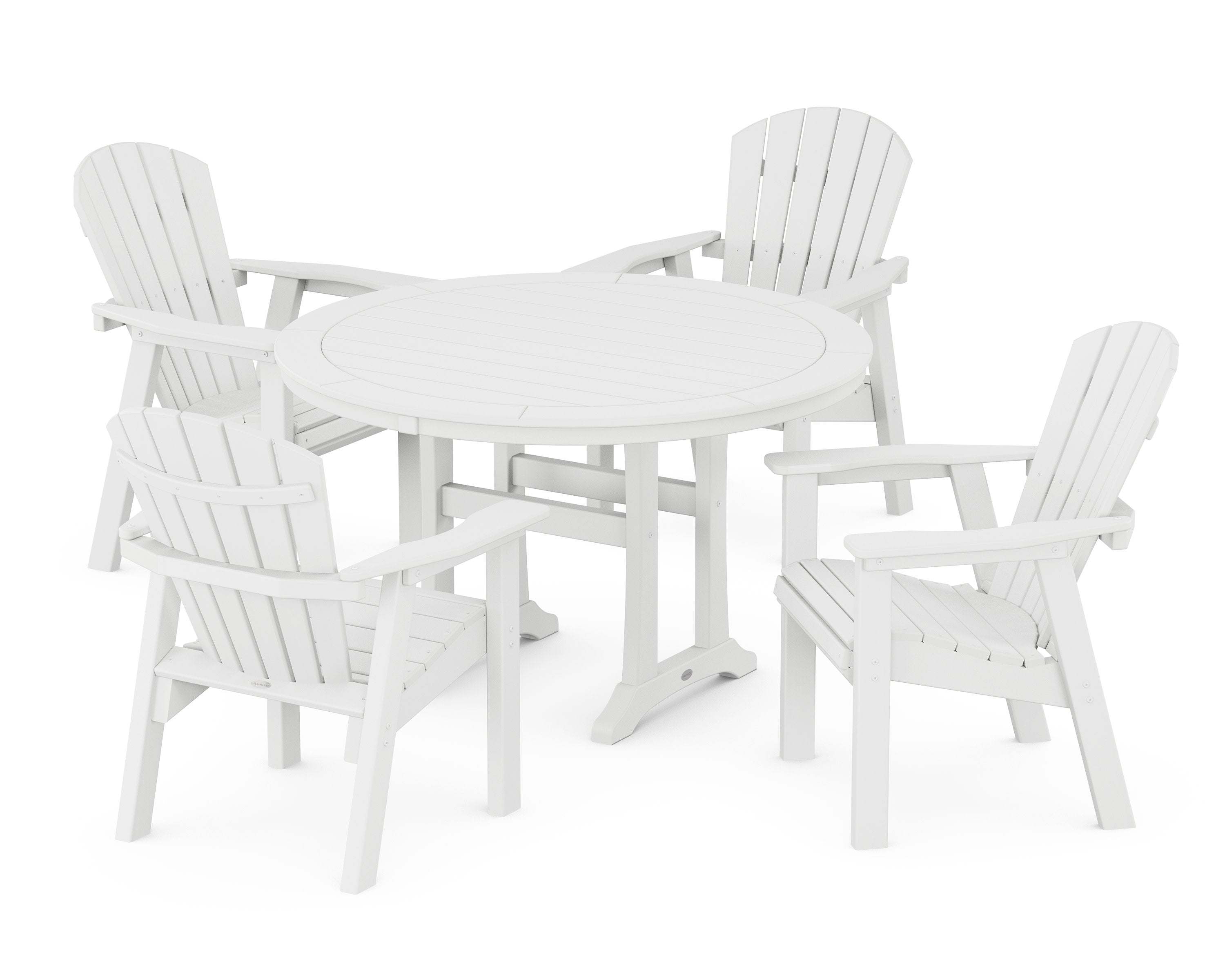 Seashell 5-Piece Round Dining Set with Trestle Legs in White