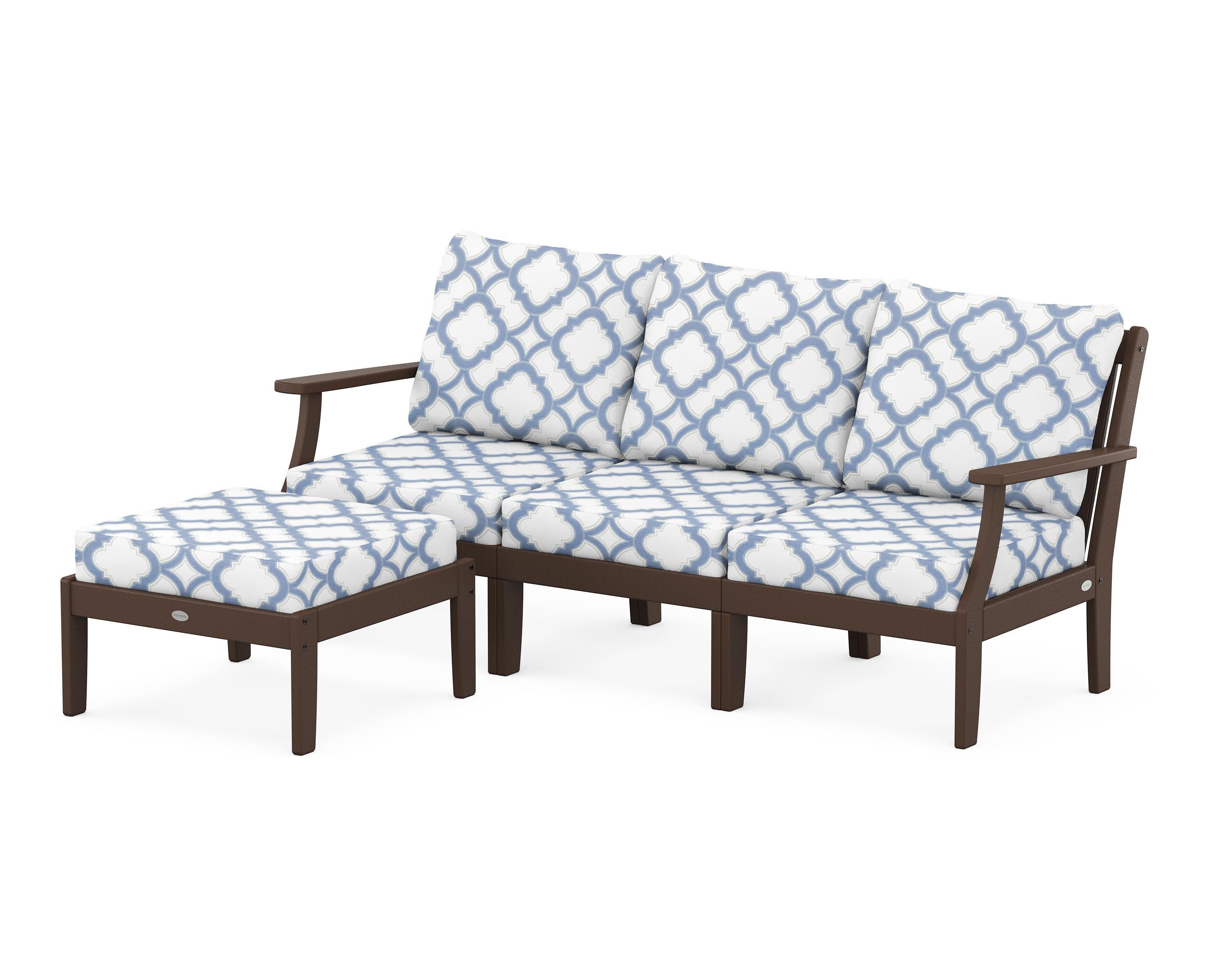 Braxton Modular 4-Piece Deep Seating Set with Ottoman in Mahogany / Trellis Sky Blue