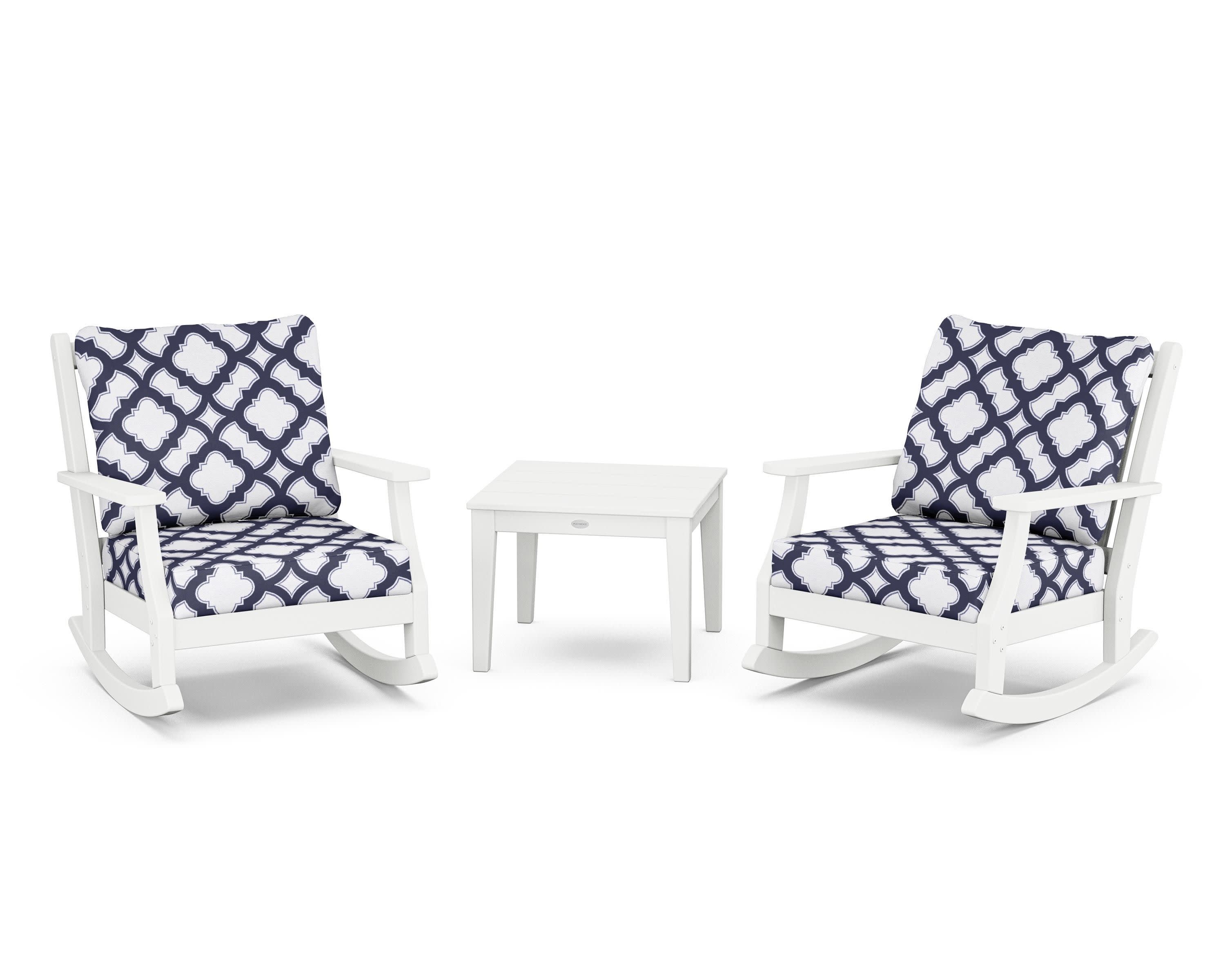 Wovendale 3-Piece Deep Seating Rocker Set in White / Trellis Navy