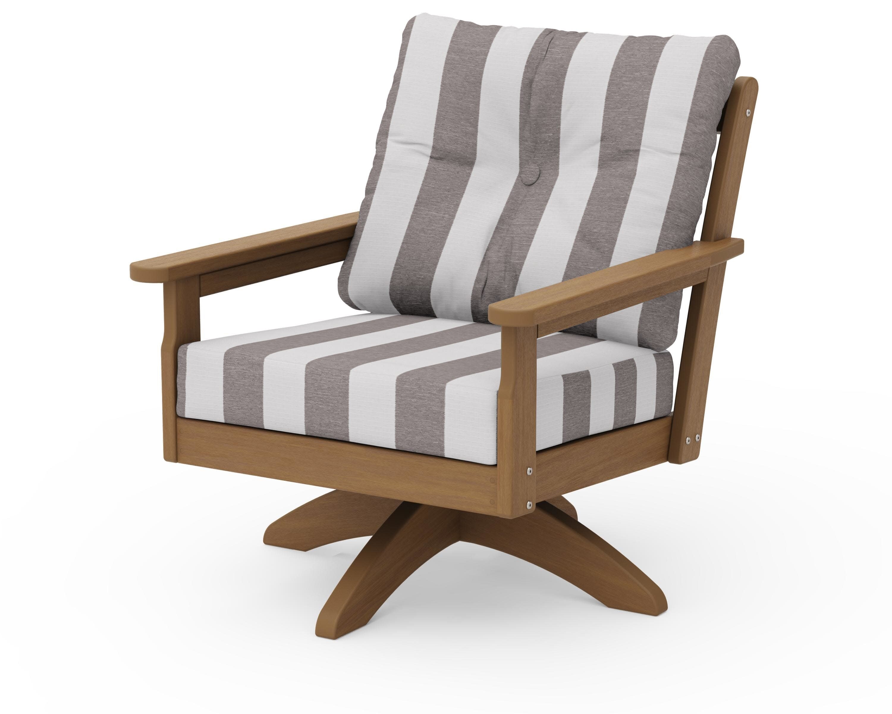 Vineyard Deep Seating Swivel Chair in Natural / Cabana Stripe Grey Mist
