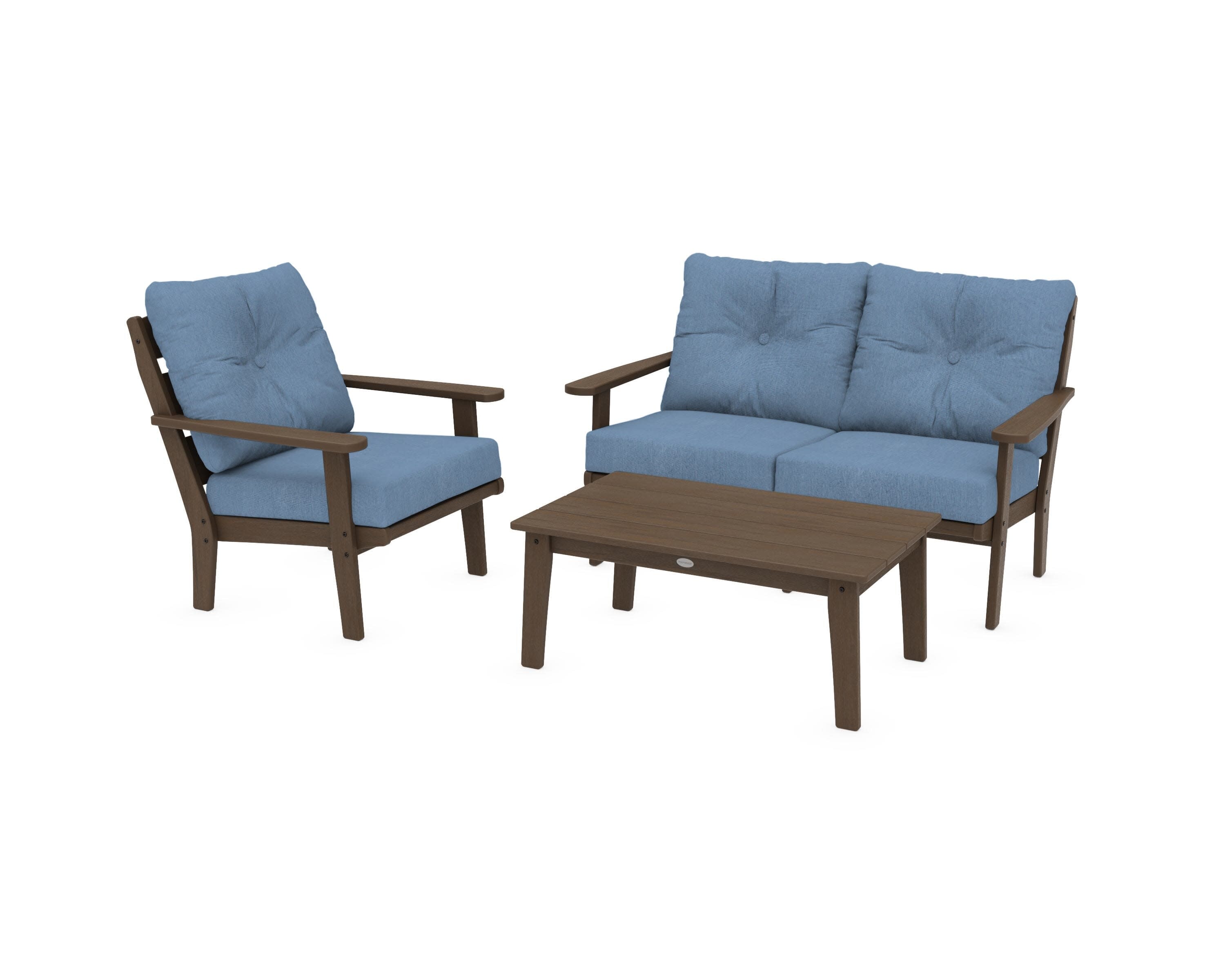 Lakeside 3-Piece Deep Seating Set in Kona / Sky Blue
