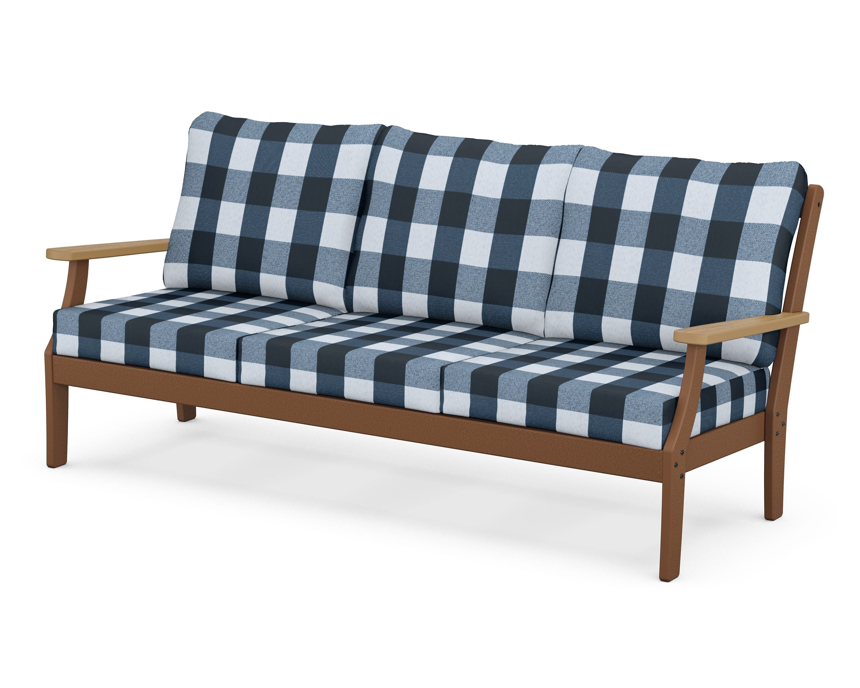 Braxton Deep Seating Sofa in Teak / Natural / Buffalo Plaid Marine Indigo