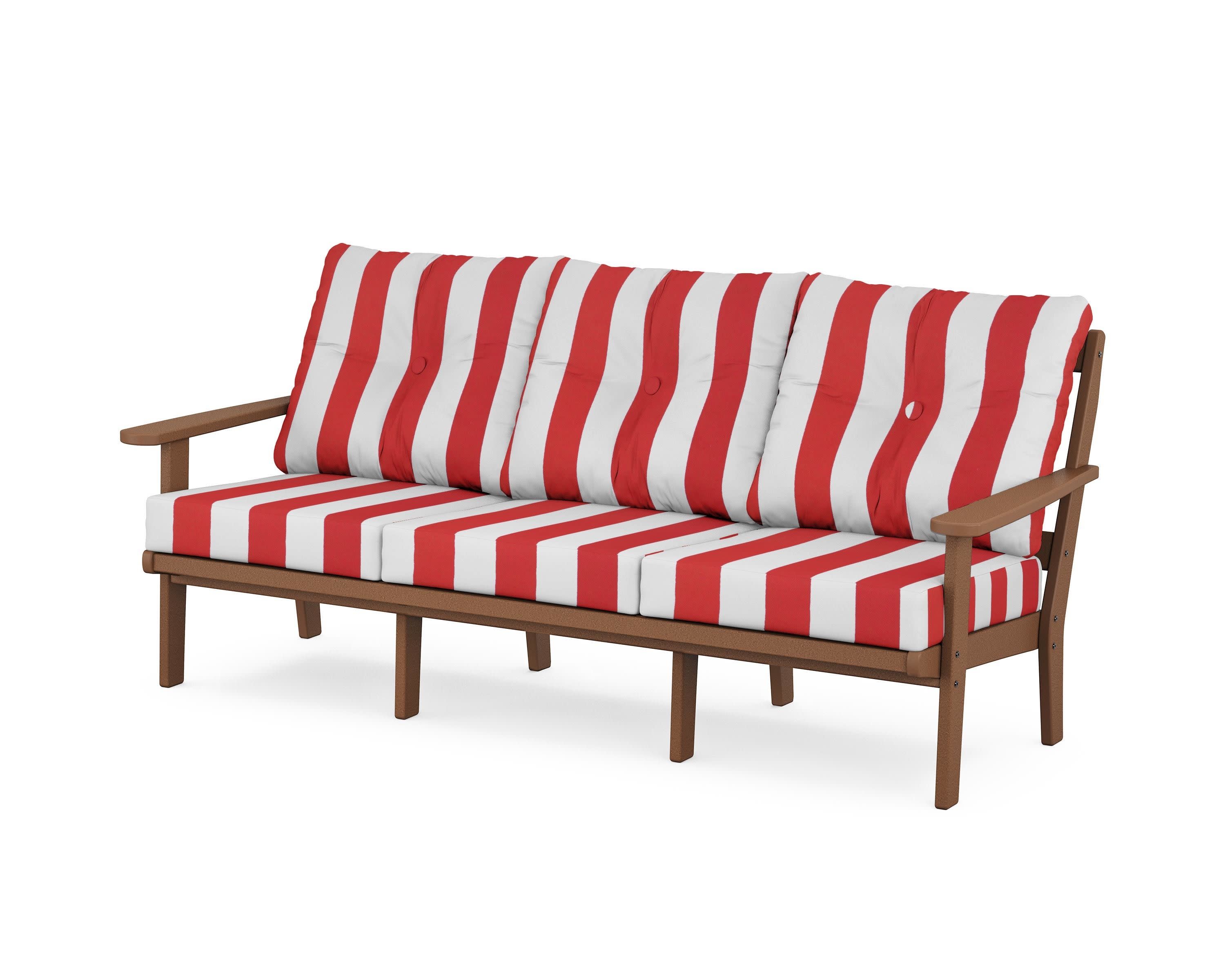 Mission Deep Seating Sofa in Teak / Cabana Stripe Crimson