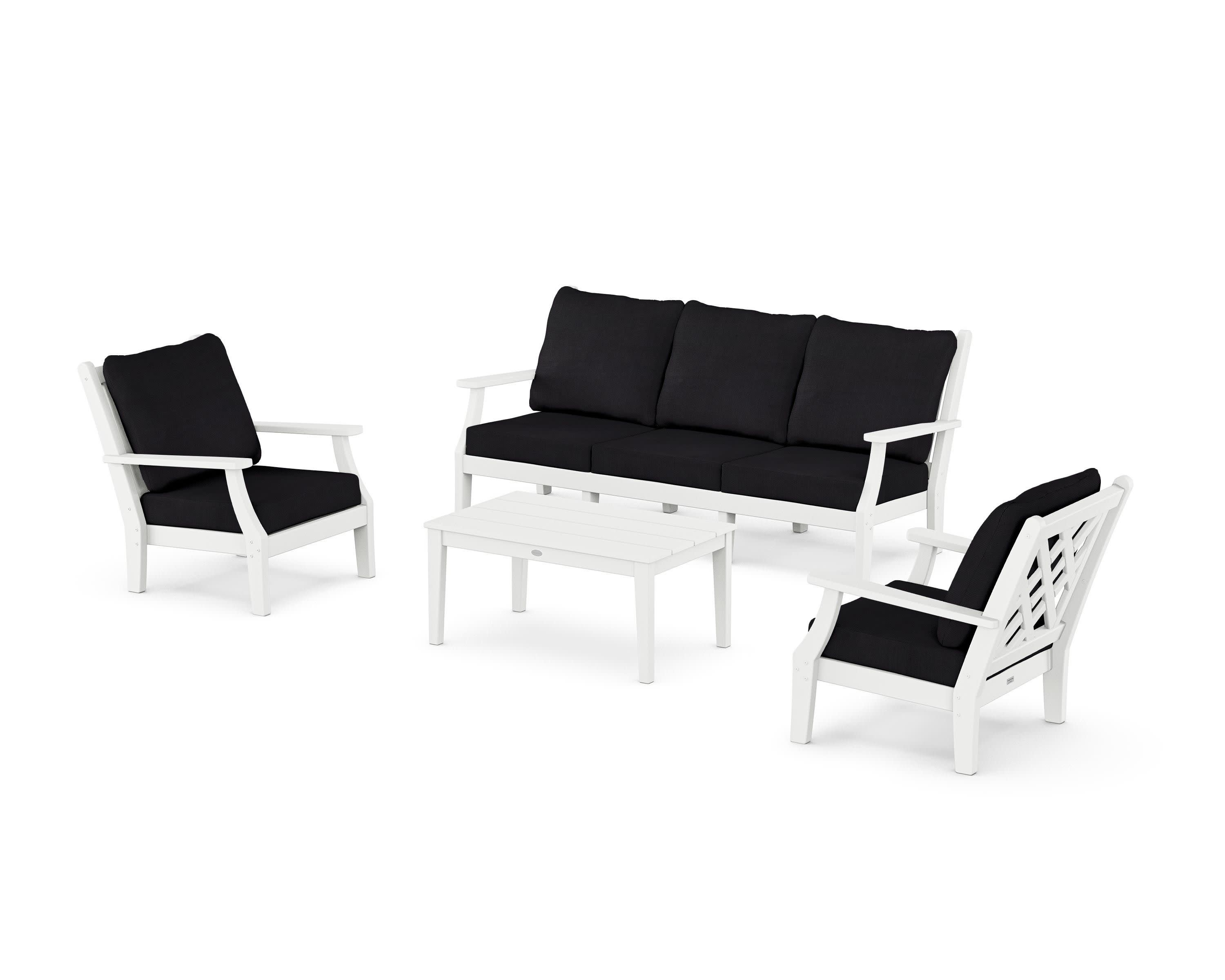 Wovendale 4-Piece Deep Seating Set with Sofa in White / Midnight Linen