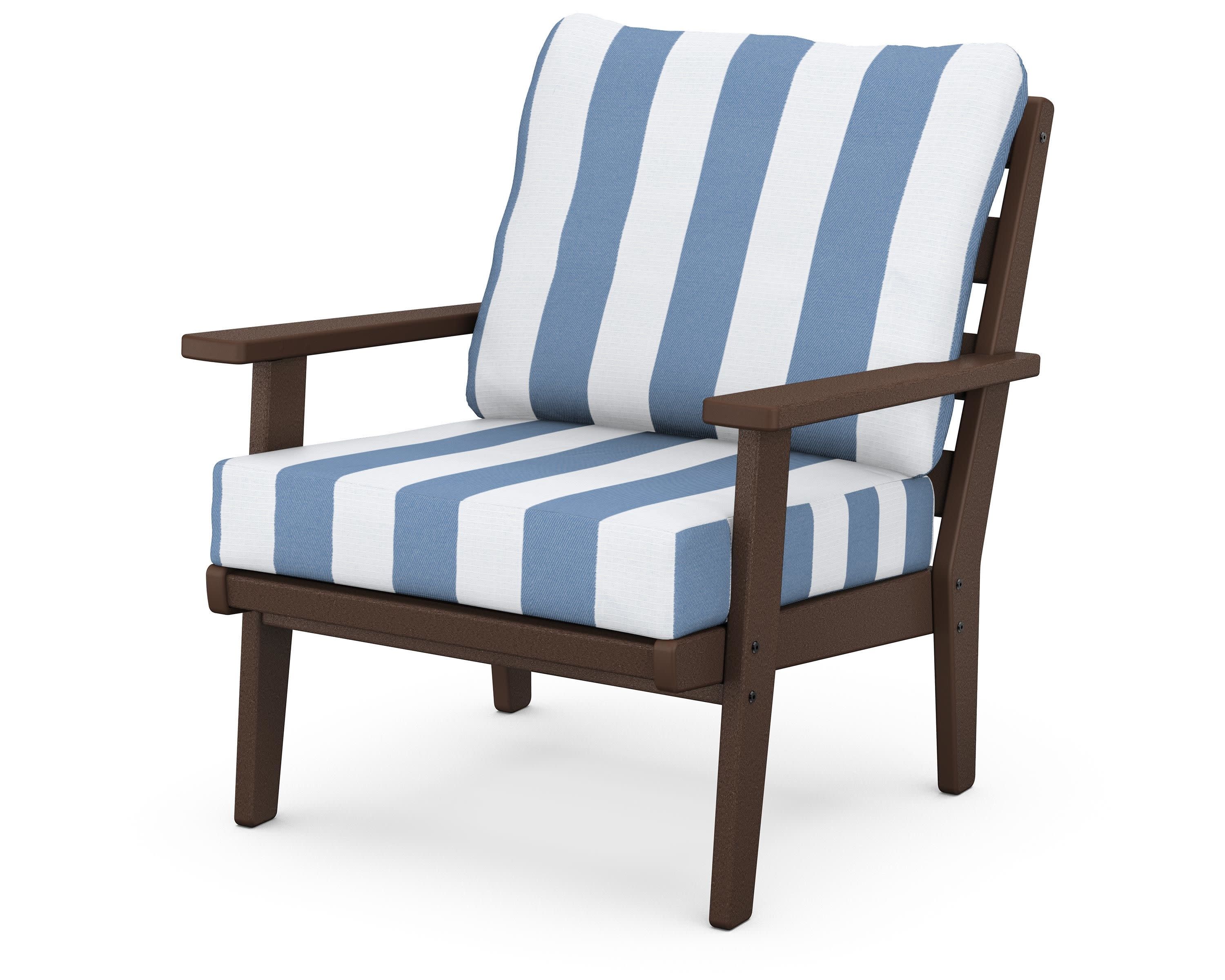 Grant Park Deep Seating Chair in Mahogany / Cabana Stripe Sky Blue