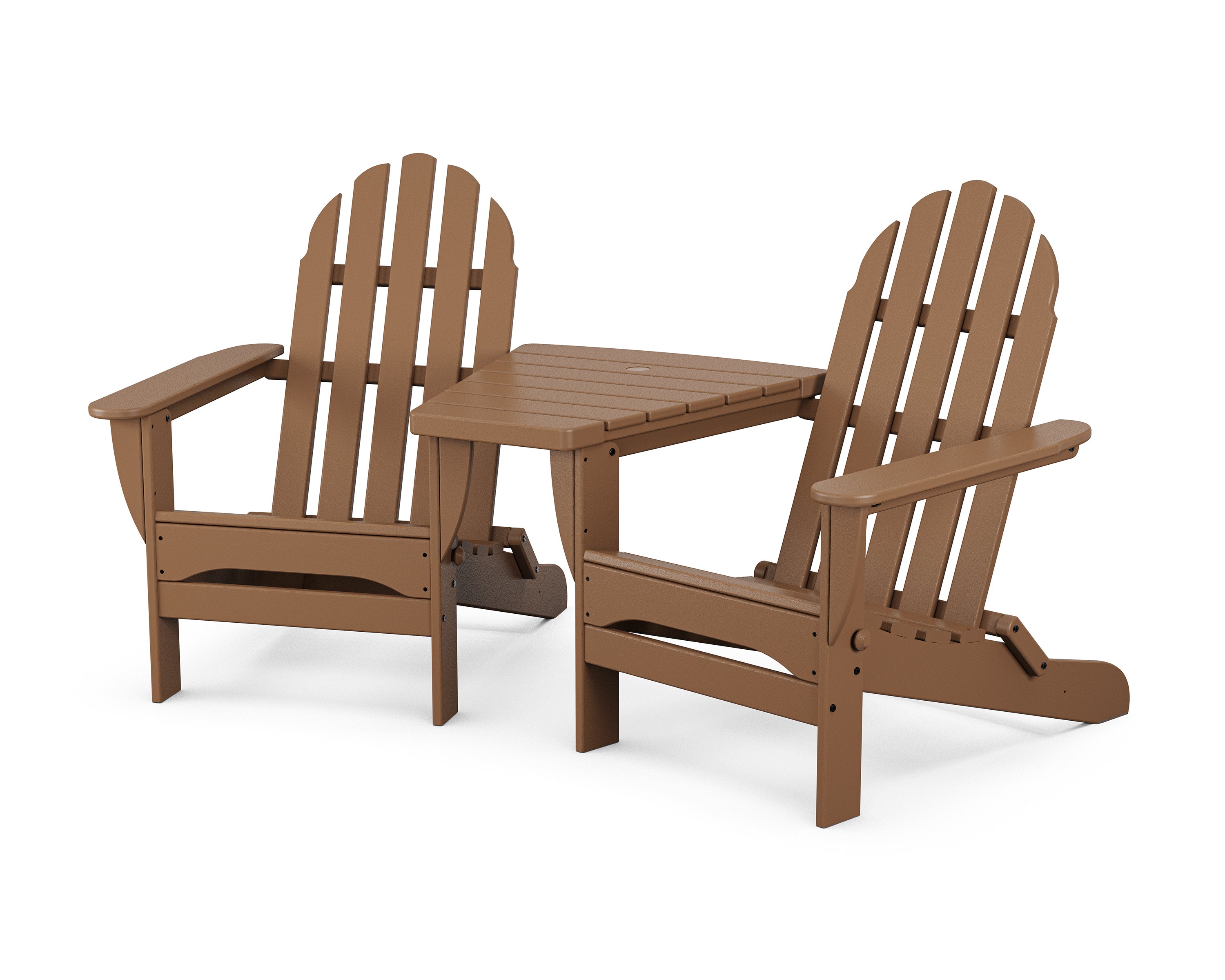 Classic Folding Adirondacks with Angled Connecting Table in Teak