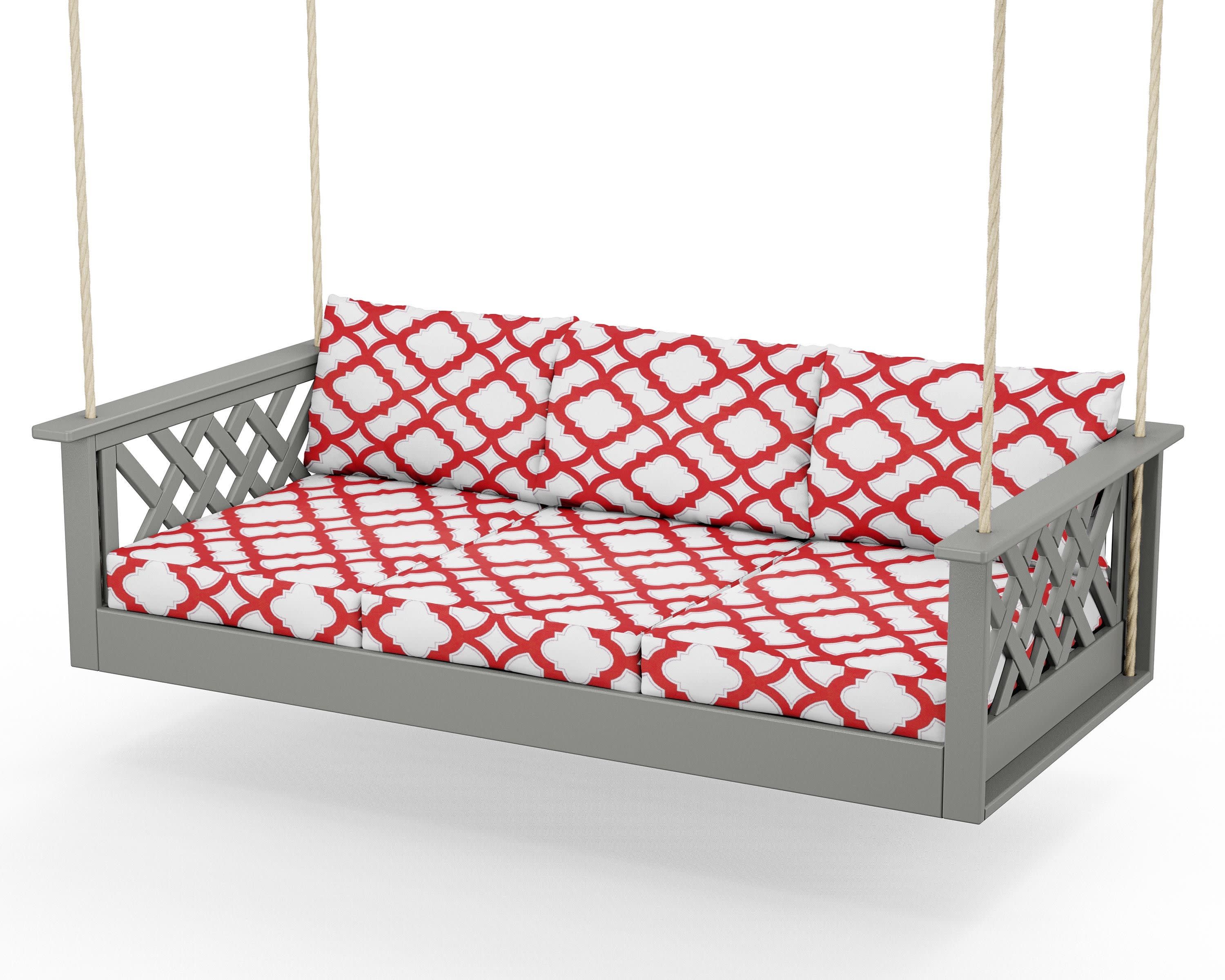 Wovendale Daybed Swing in Slate Grey / Trellis Crimson
