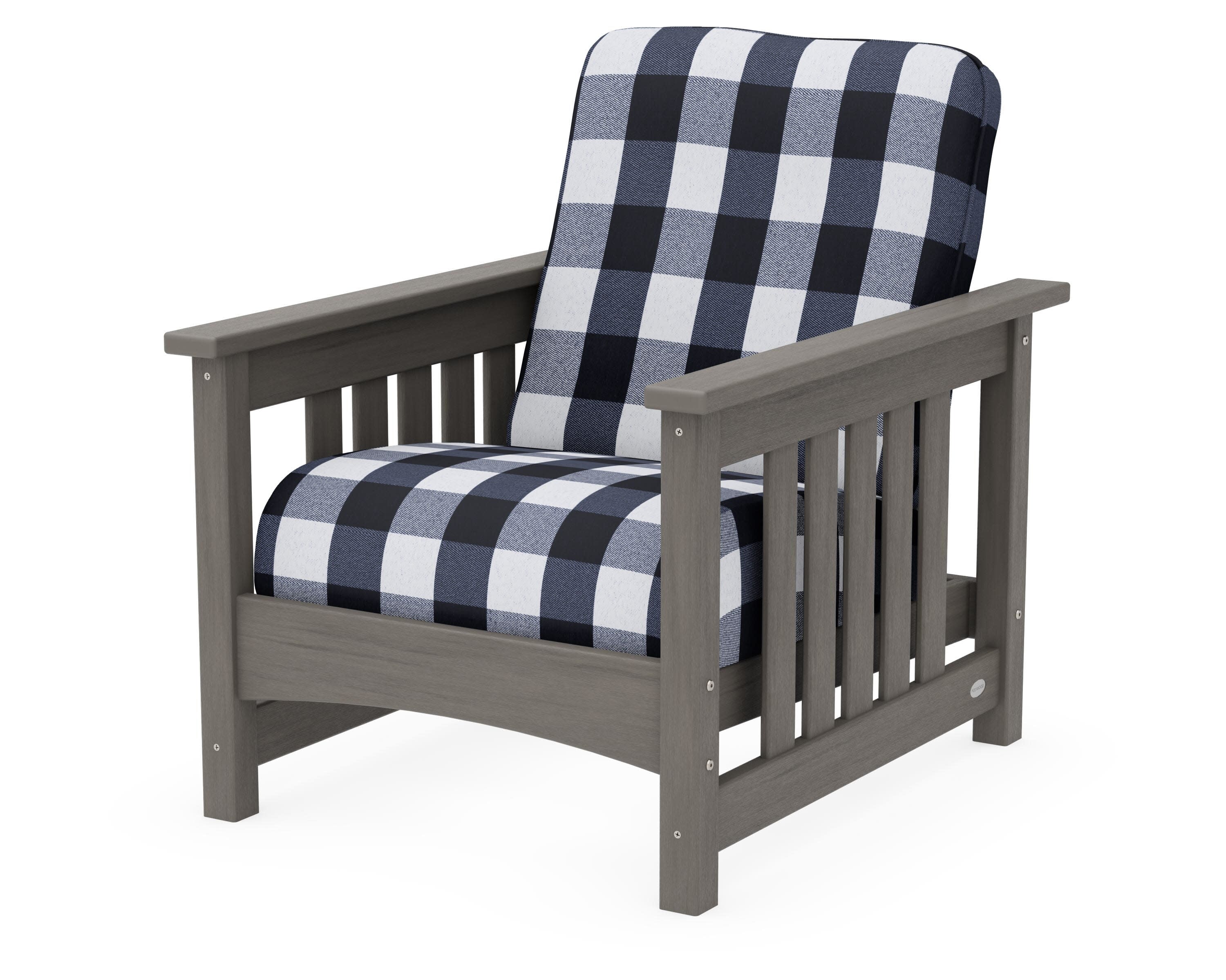 Club Mission Chair in Driftwood / Buffalo Plaid Marine Indigo