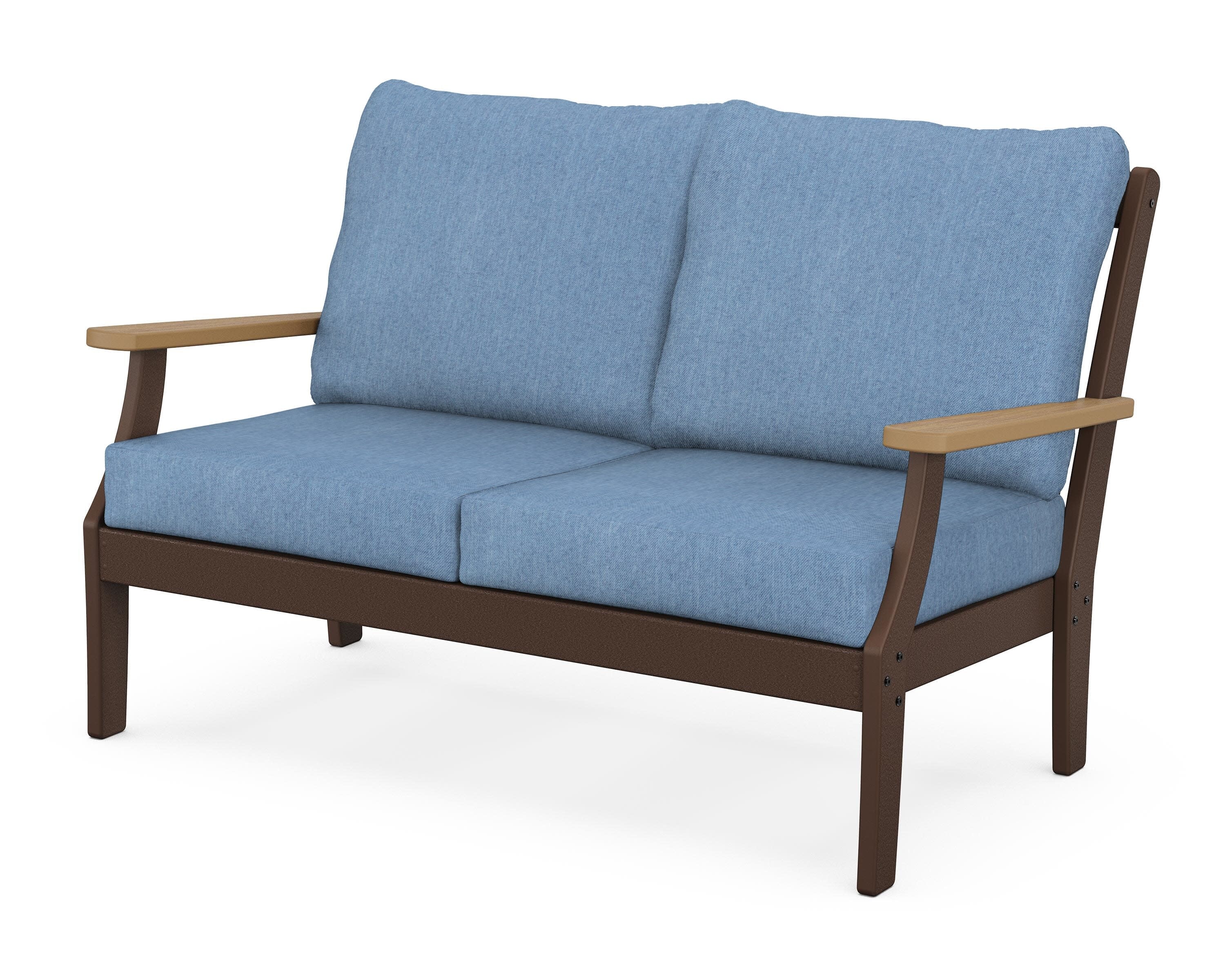 Braxton Deep Seating Loveseat in Mahogany / Natural / Sky Blue