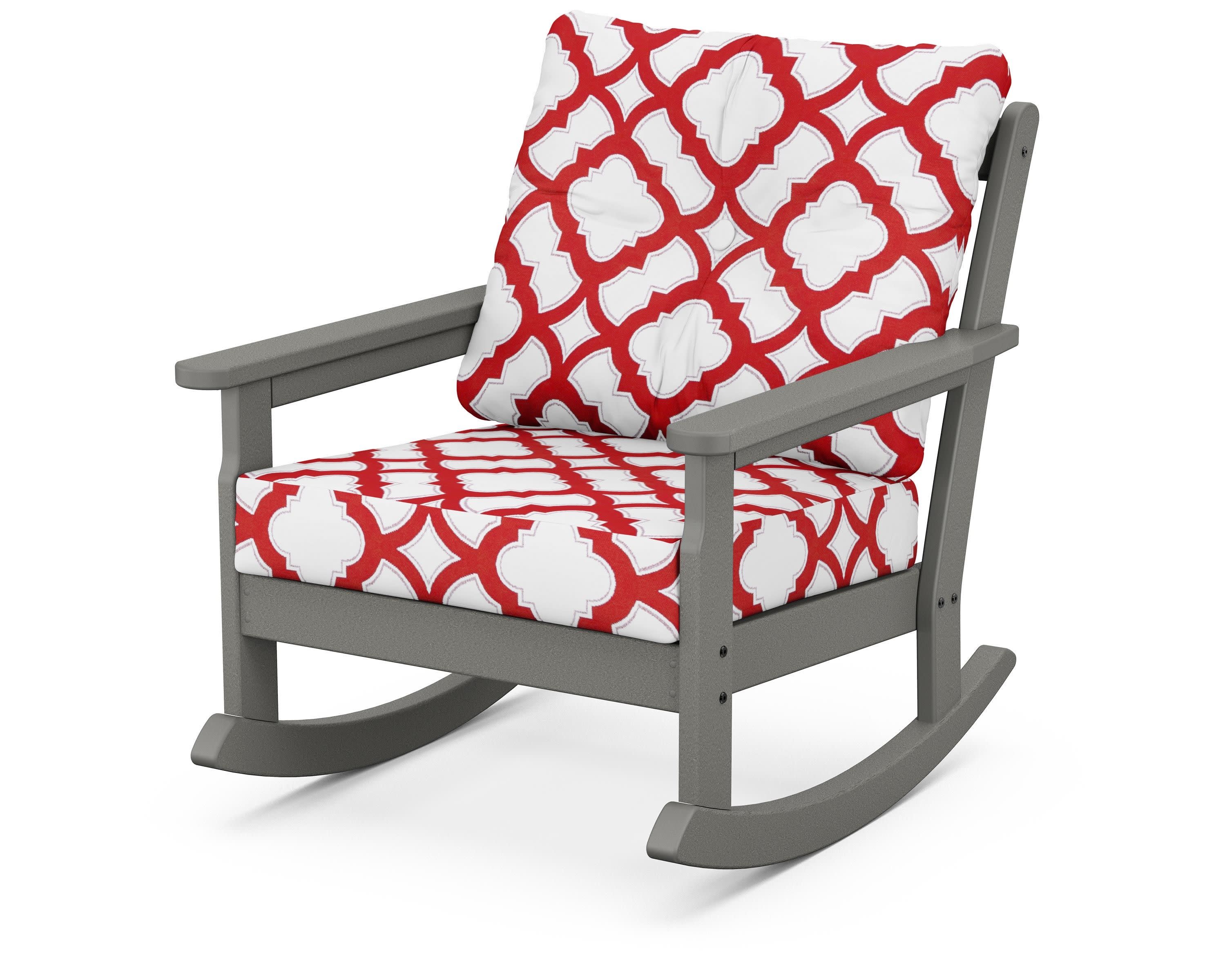 Vineyard Deep Seating Rocking Chair in Slate Grey / Trellis Crimson