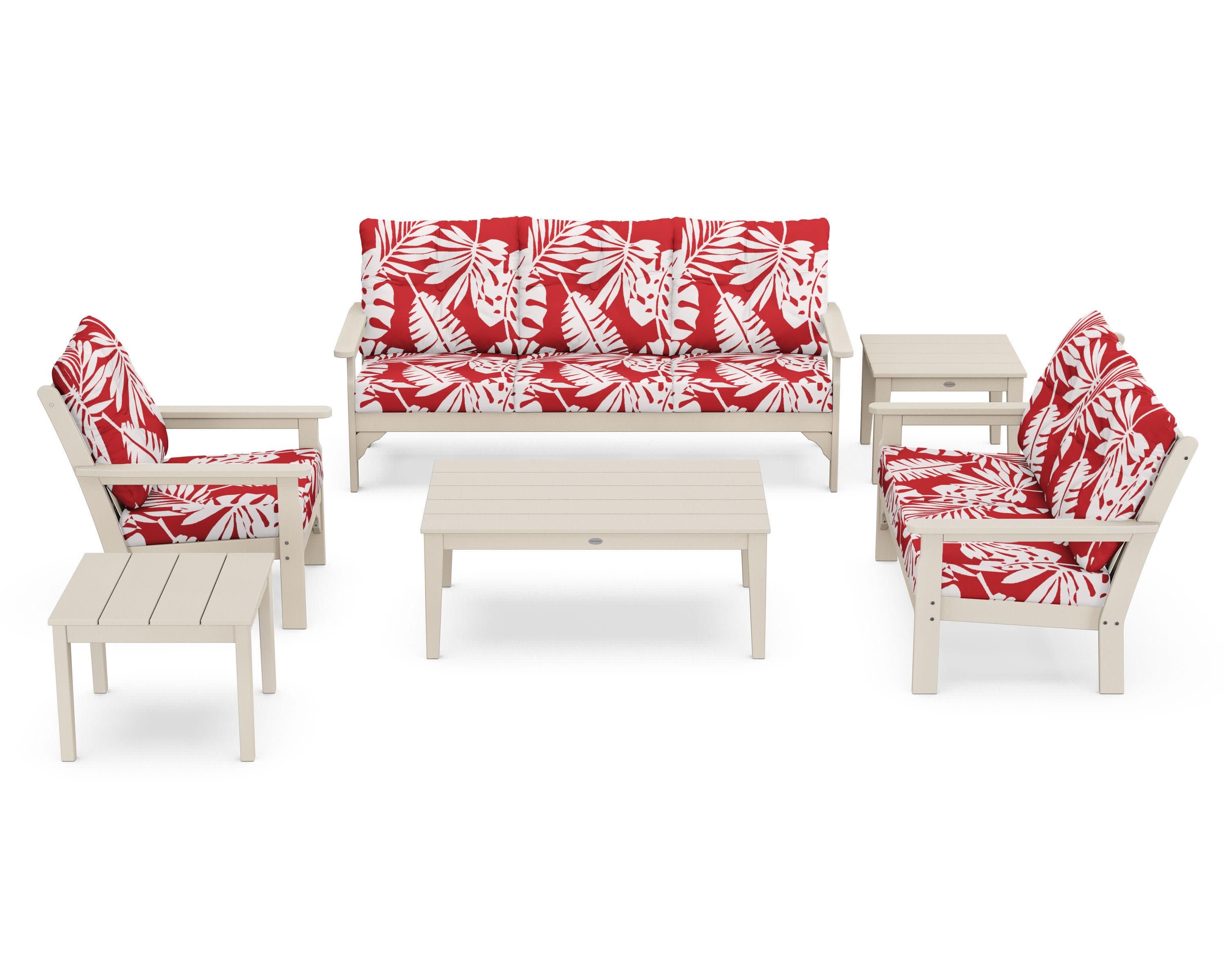 Vineyard 6-Piece Deep Seating Set in Sand / Leaf Crimson