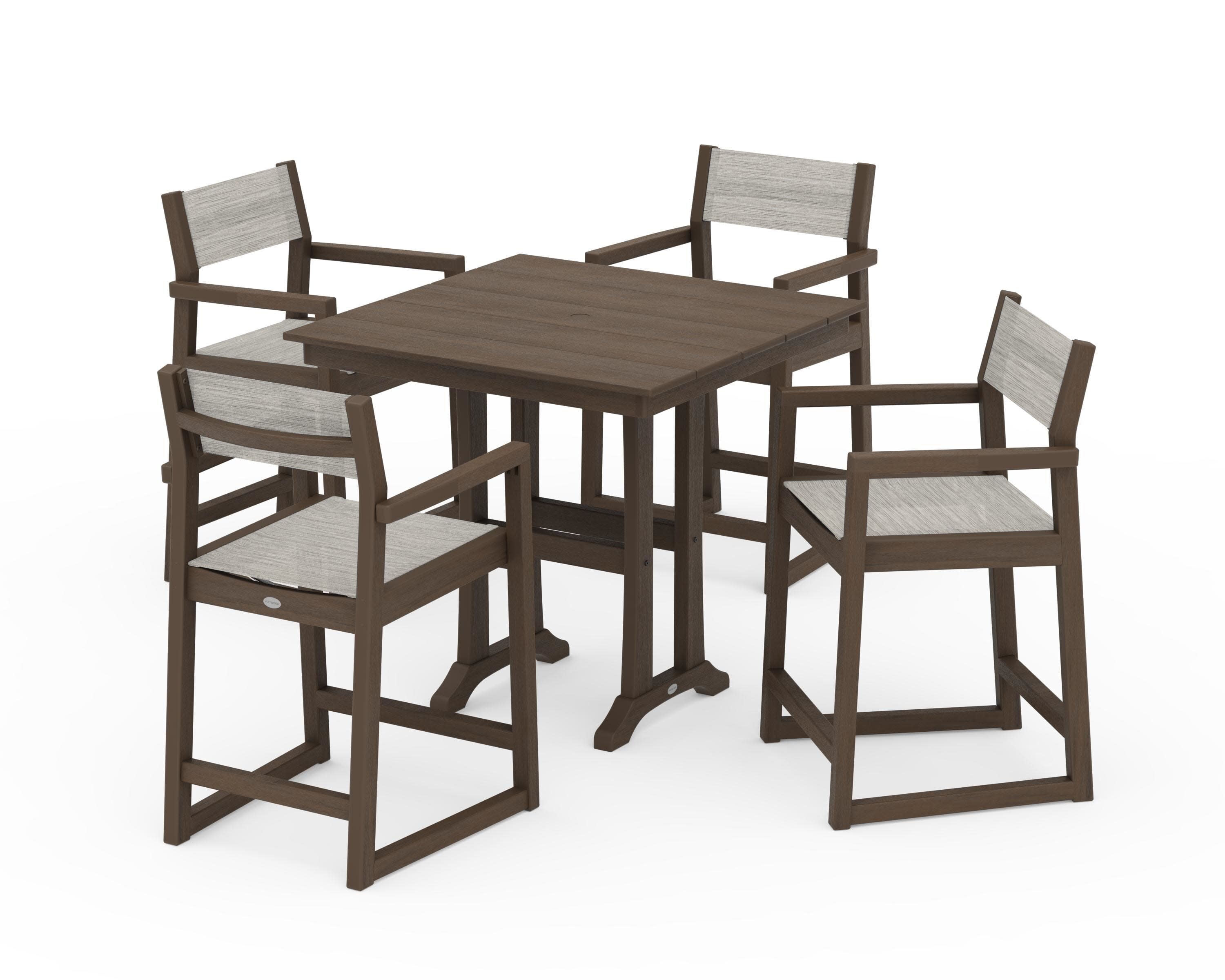 EDGE Sling Arm Chair 5-Piece Farmhouse Counter Set with Trestle Legs in Kona / Birch Sling