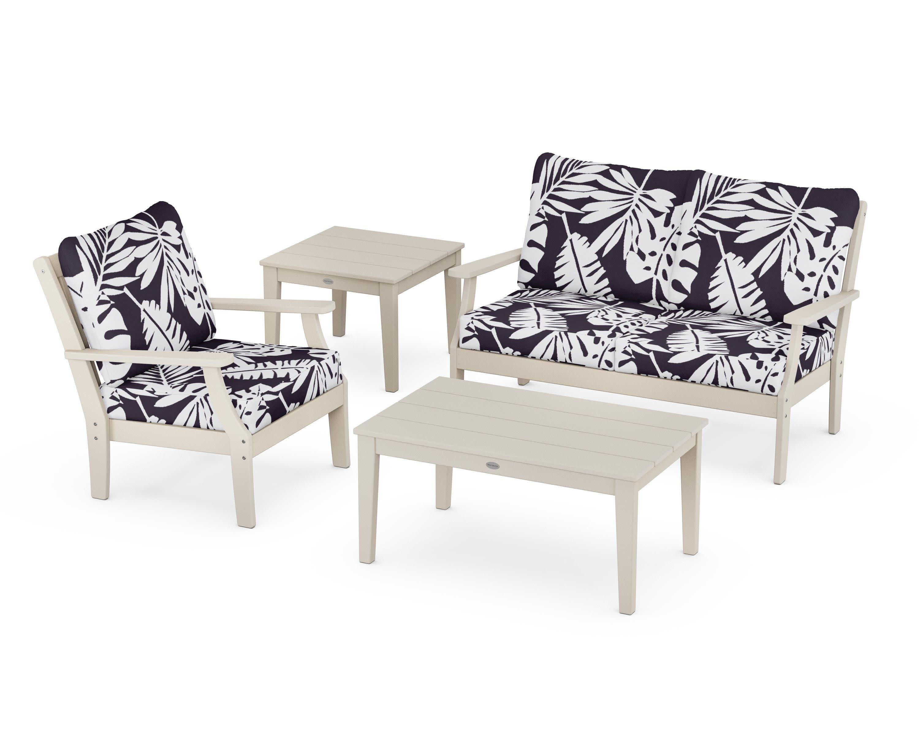 Braxton 4-Piece Deep Seating Set in Sand / Leaf Navy