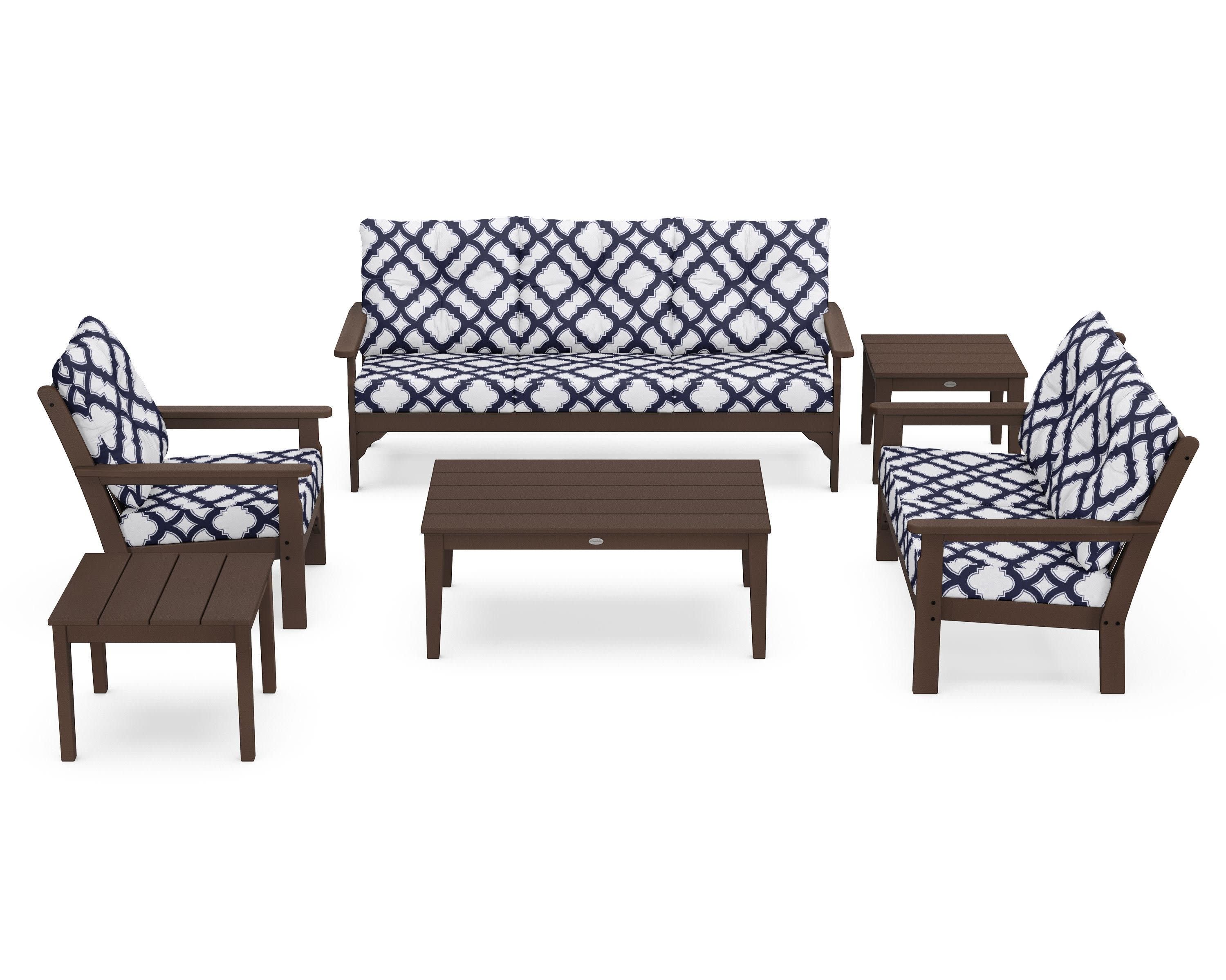 Vineyard 6-Piece Deep Seating Set in Mahogany / Trellis Navy