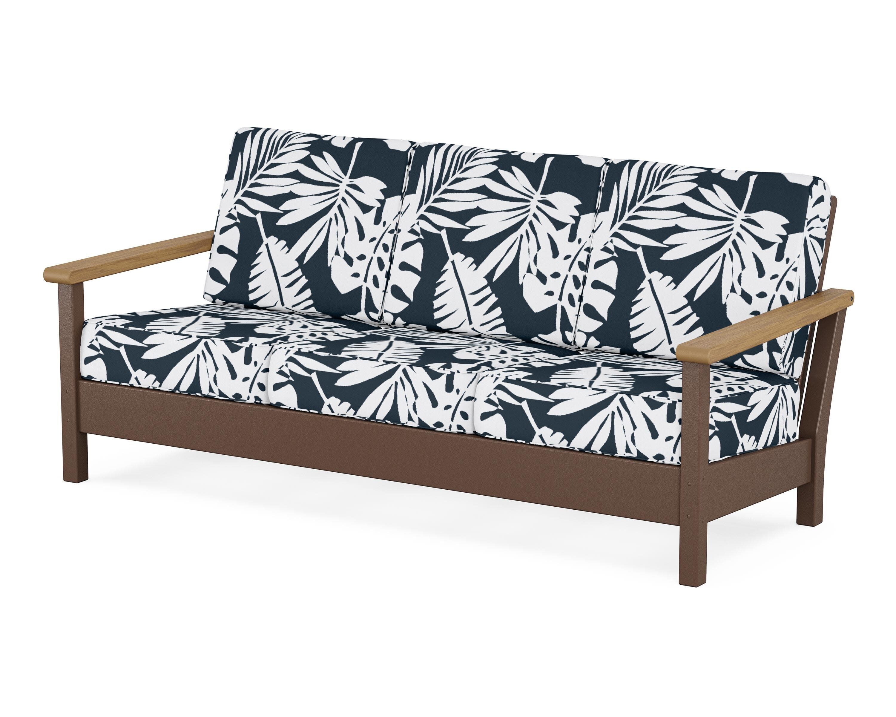 Harbour Deep Seating Sofa in Mahogany / Natural / Leaf Marine Indigo