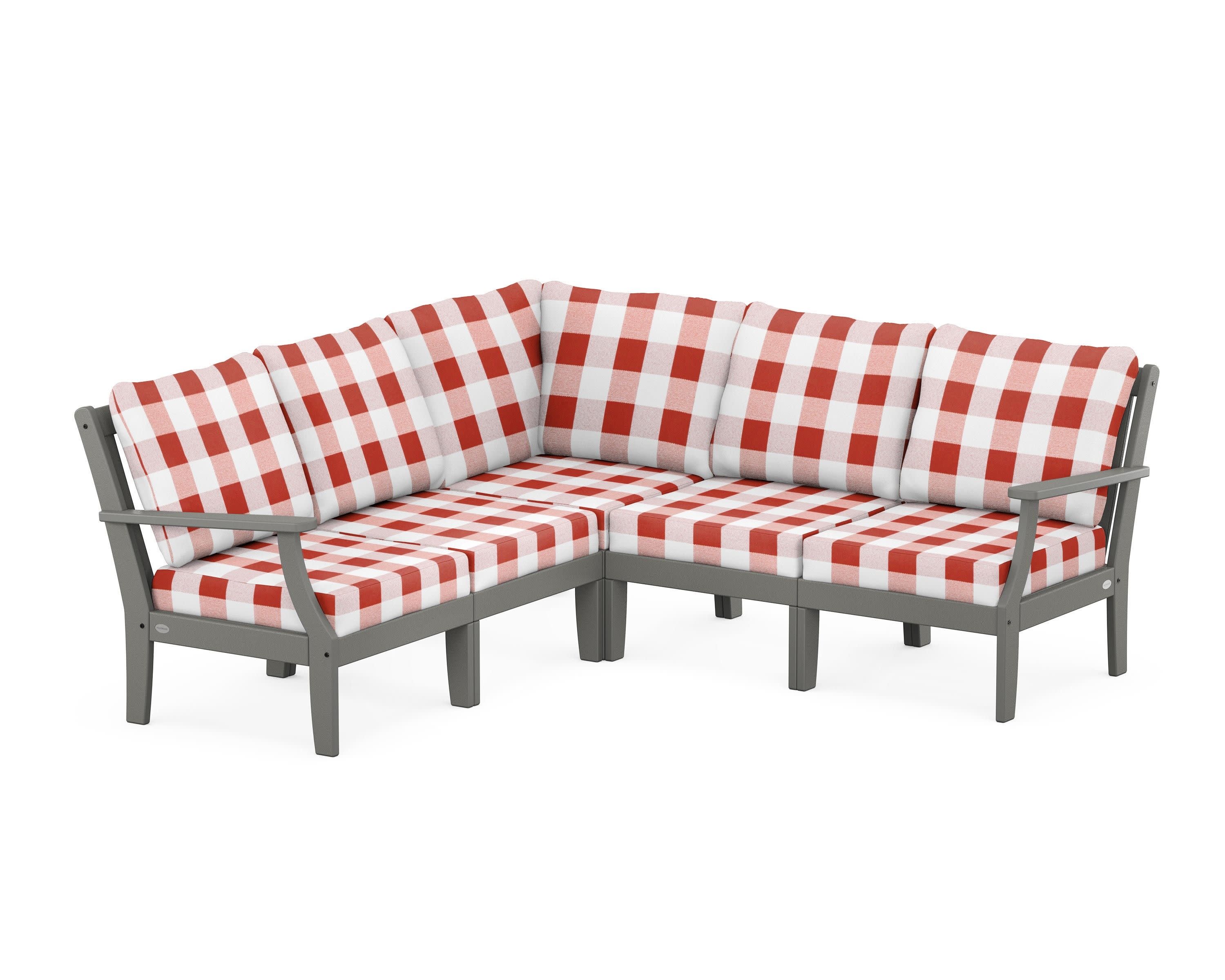 Braxton Modular 5-Piece Deep Seating Set in Slate Grey / Buffalo Plaid Crimson