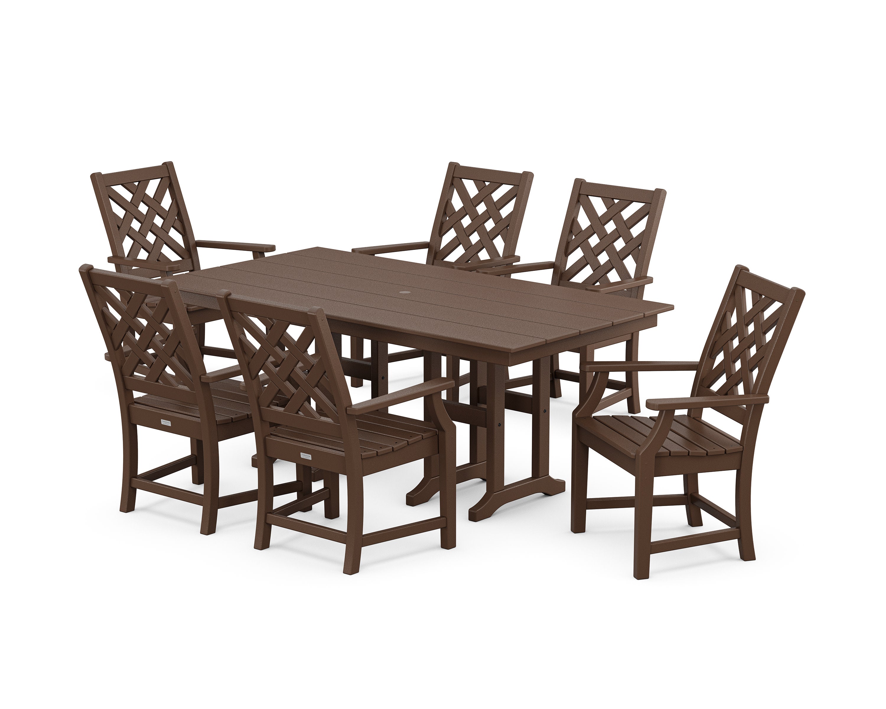 Wovendale Arm Chair 7-Piece Farmhouse Dining Set in Mahogany
