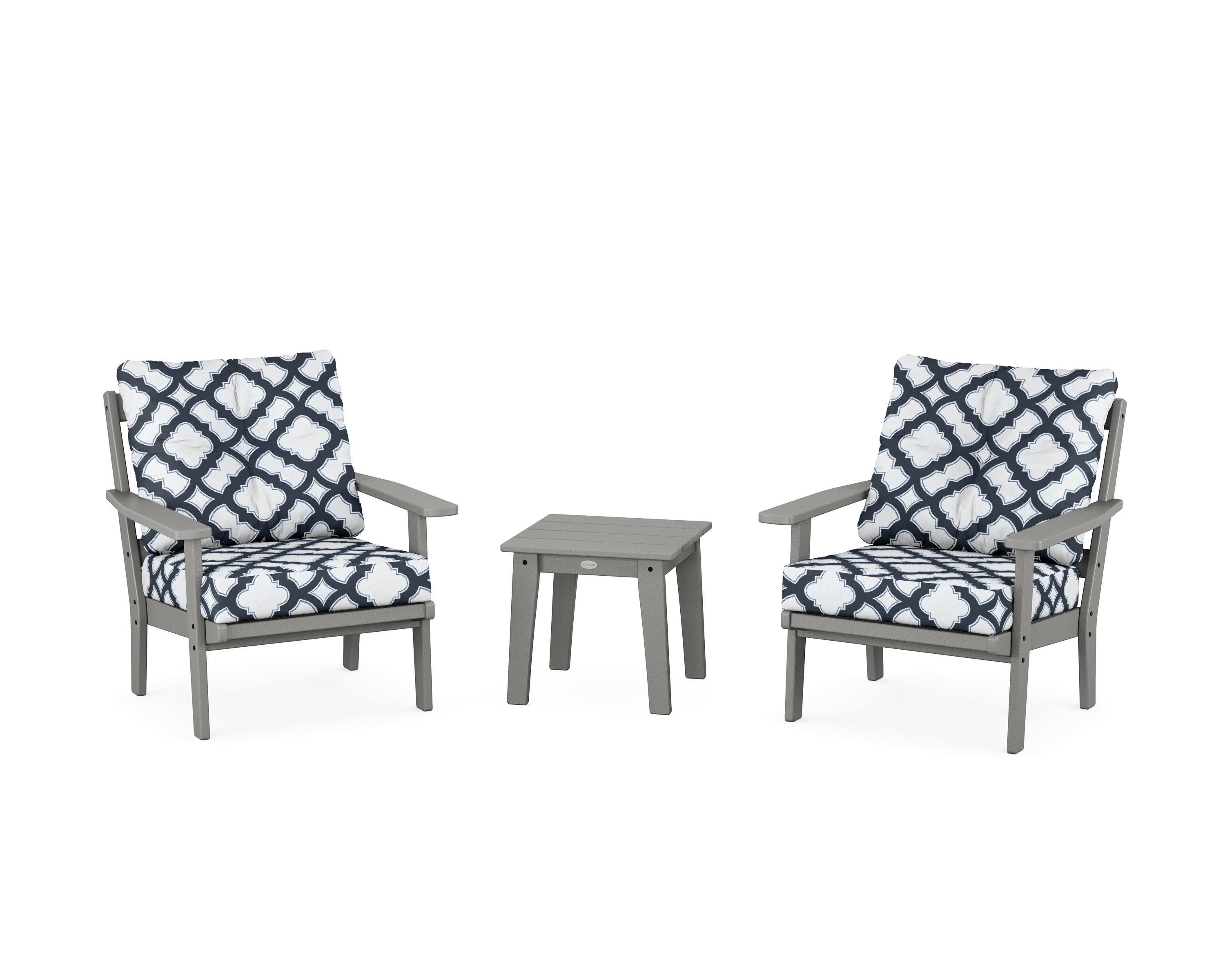 Oxford 3-Piece Deep Seating Set in Slate Grey / Trellis Marine Indigo