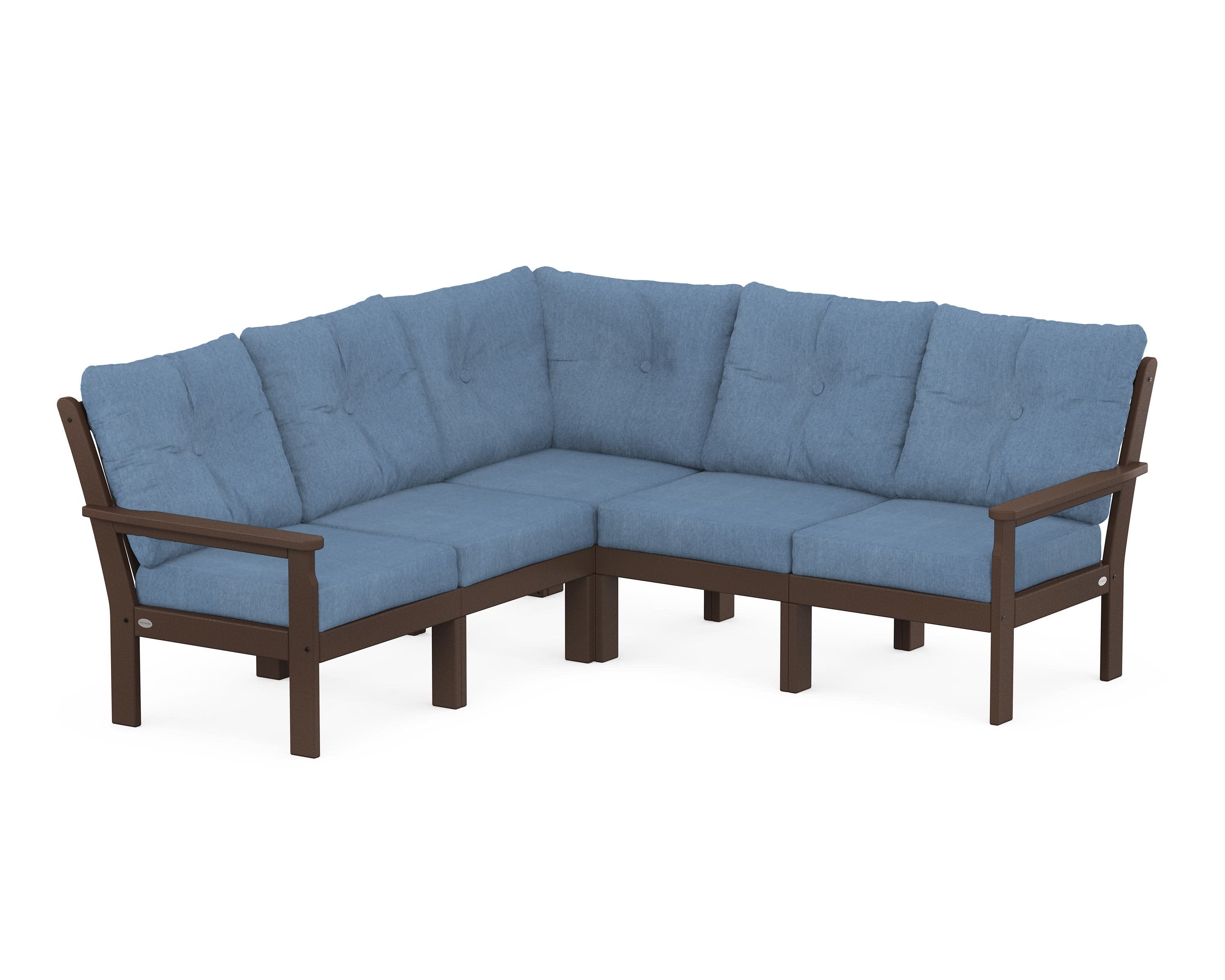 Vineyard 5-Piece Sectional in Mahogany / Sky Blue
