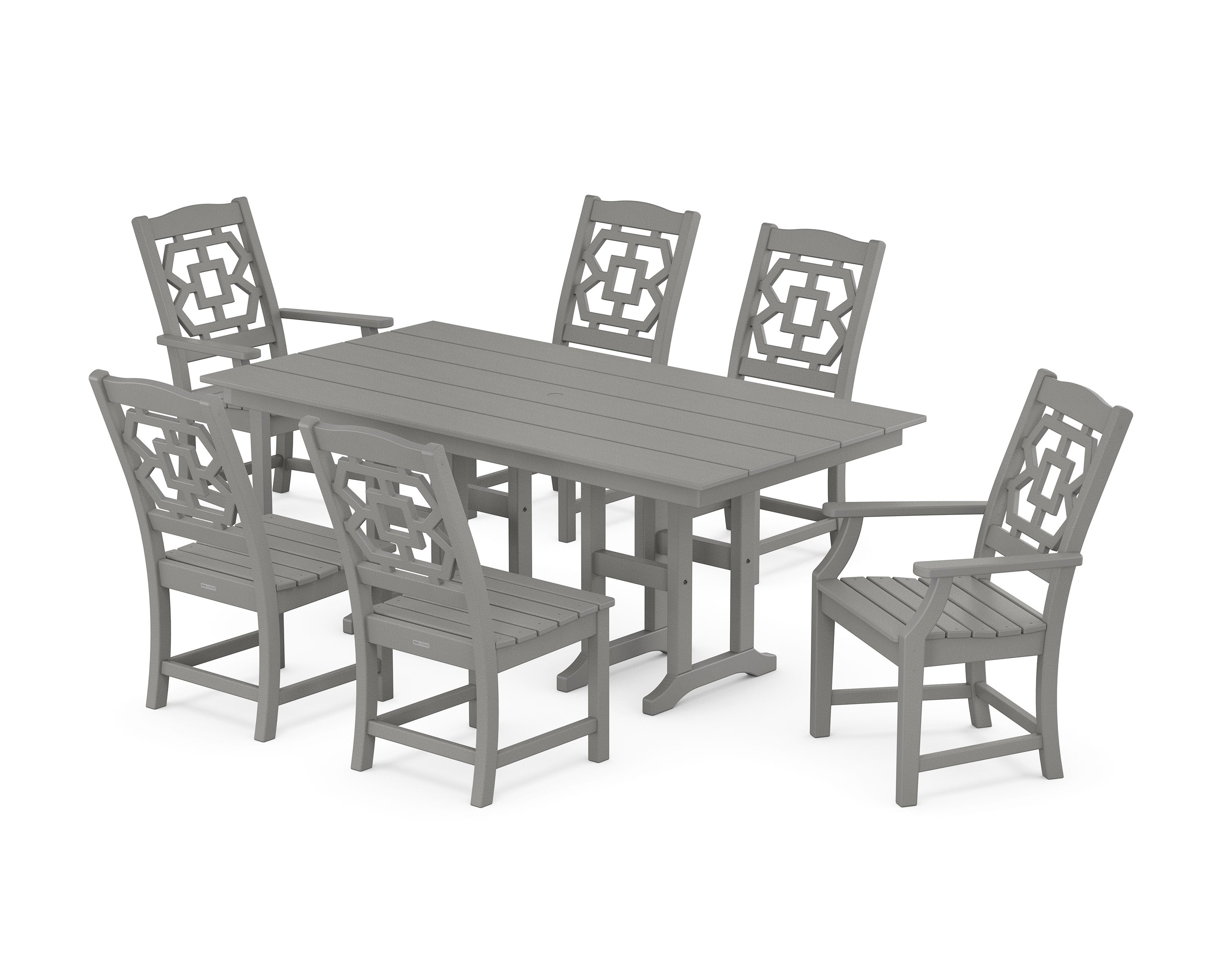 Chinoiserie 7-Piece Farmhouse Dining Set in Slate Grey