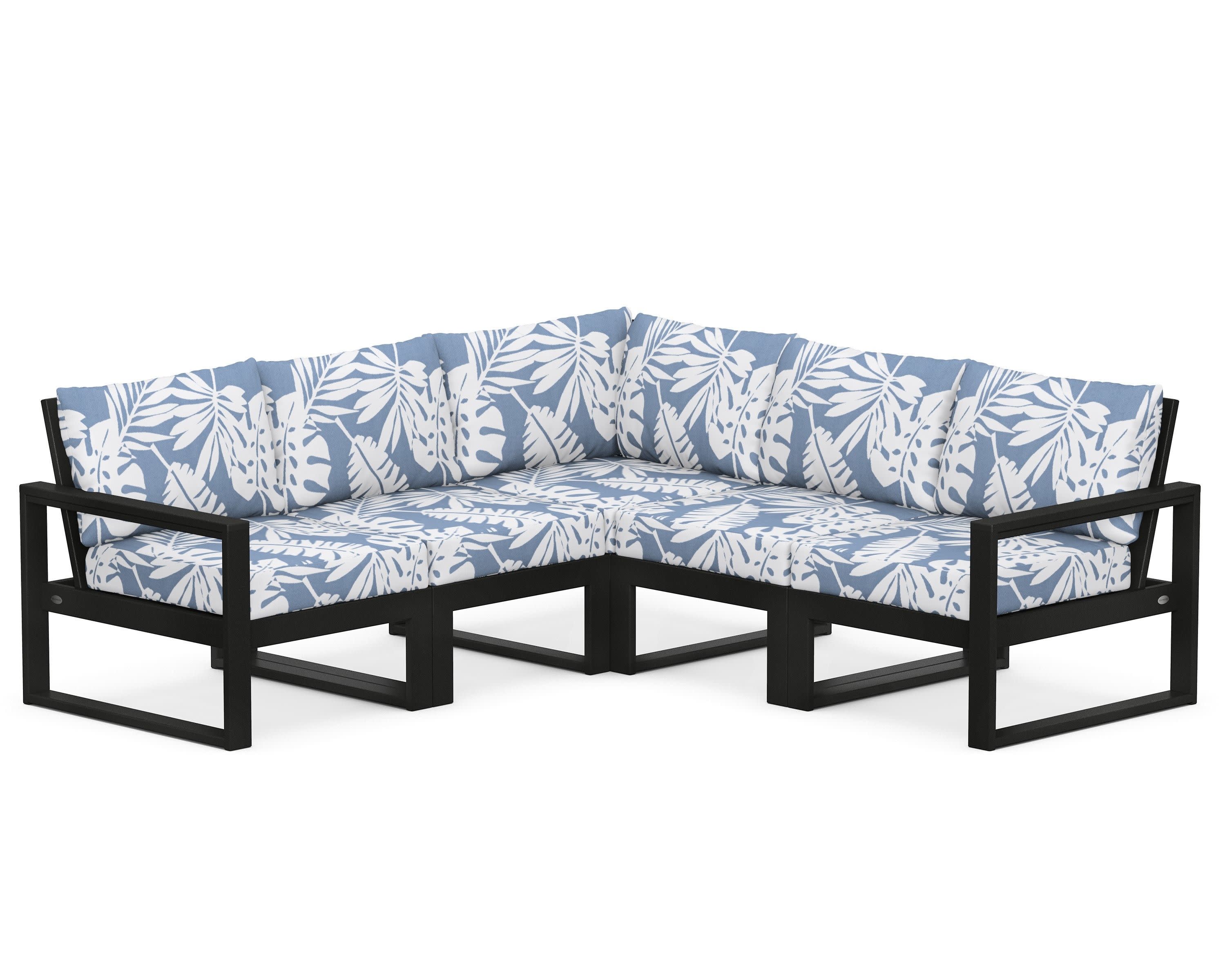 EDGE 5-Piece Modular Deep Seating Set in Black / Leaf Sky Blue