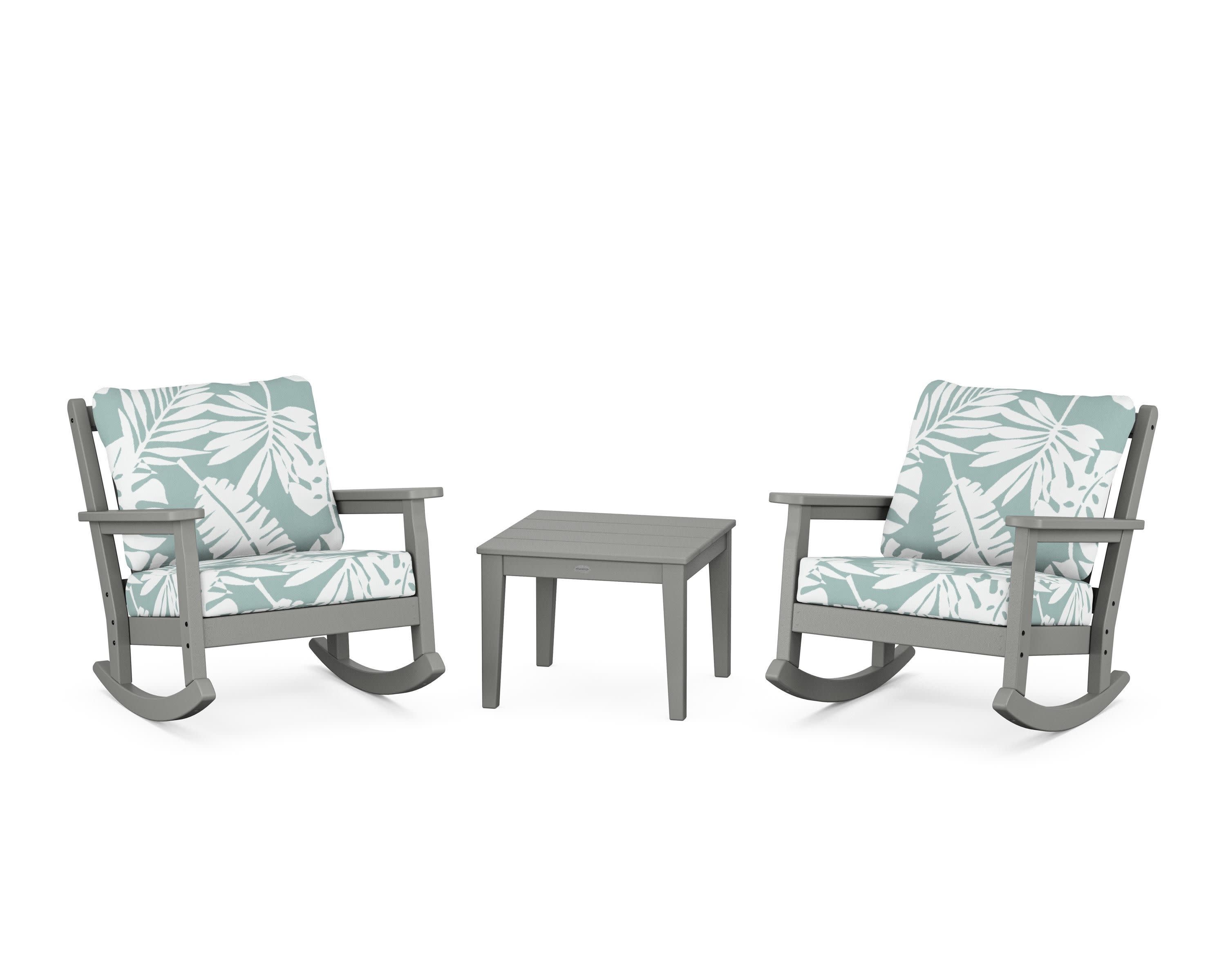Chippendale 3-Piece Deep Seating Rocker Set in Slate Grey / Leaf Glacier Spa