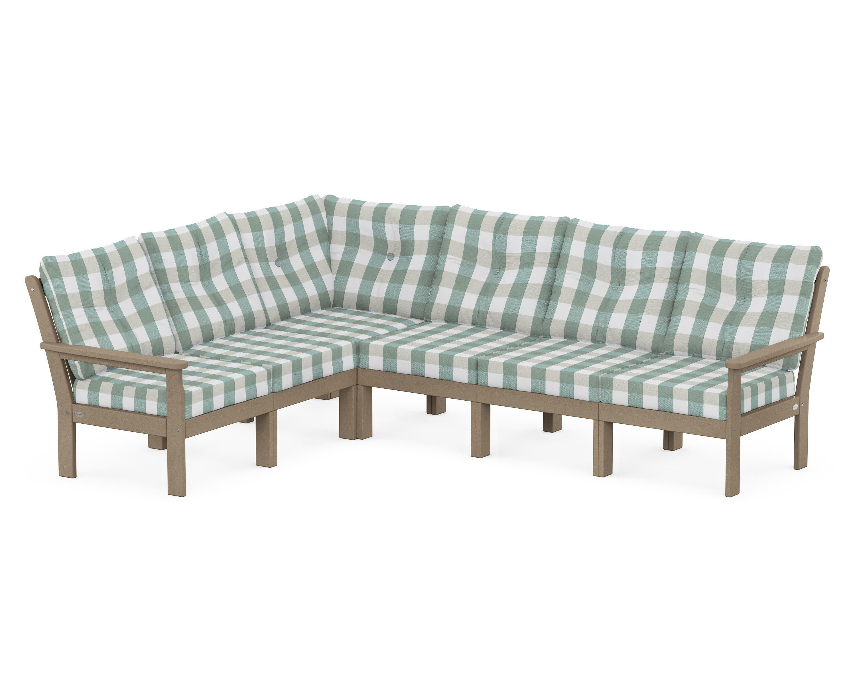 Vineyard 6-Piece Sectional in Vintage Sahara / Buffalo Plaid Glacier Spa