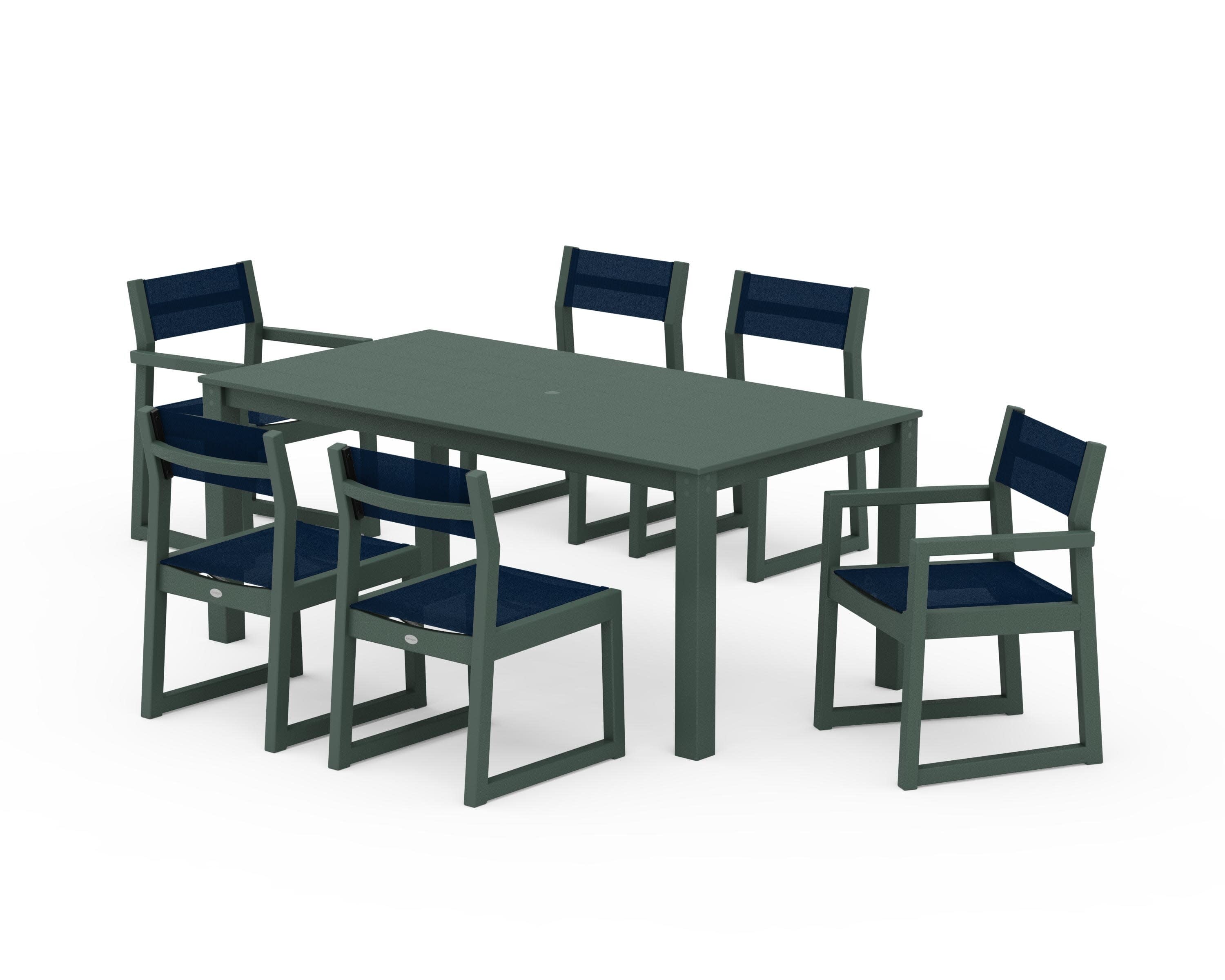 EDGE Sling 7-Piece Parsons Dining Set in Green / Navy Blue Sling