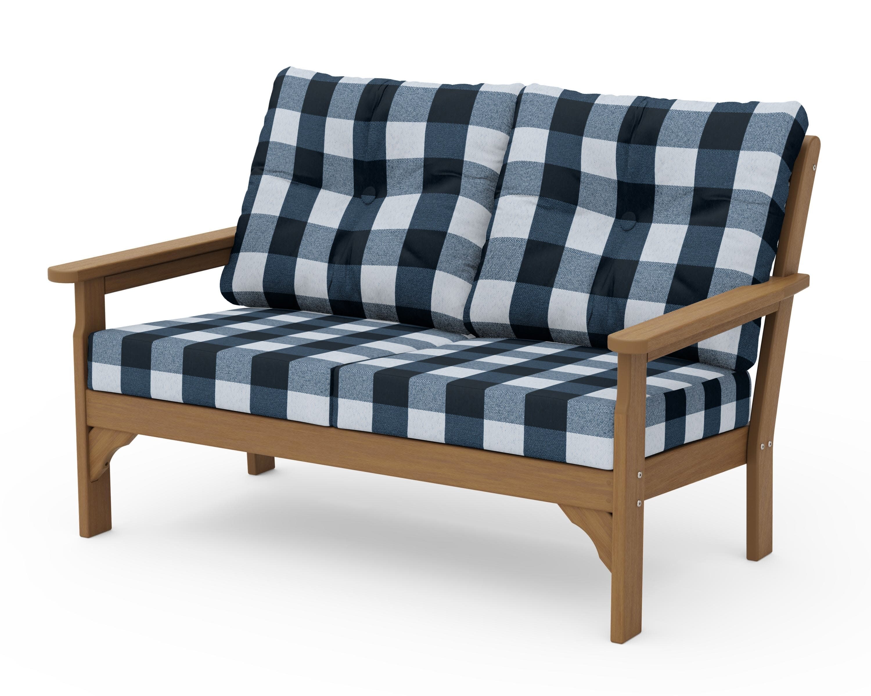Vineyard Deep Seating Loveseat in Natural / Buffalo Plaid Marine Indigo