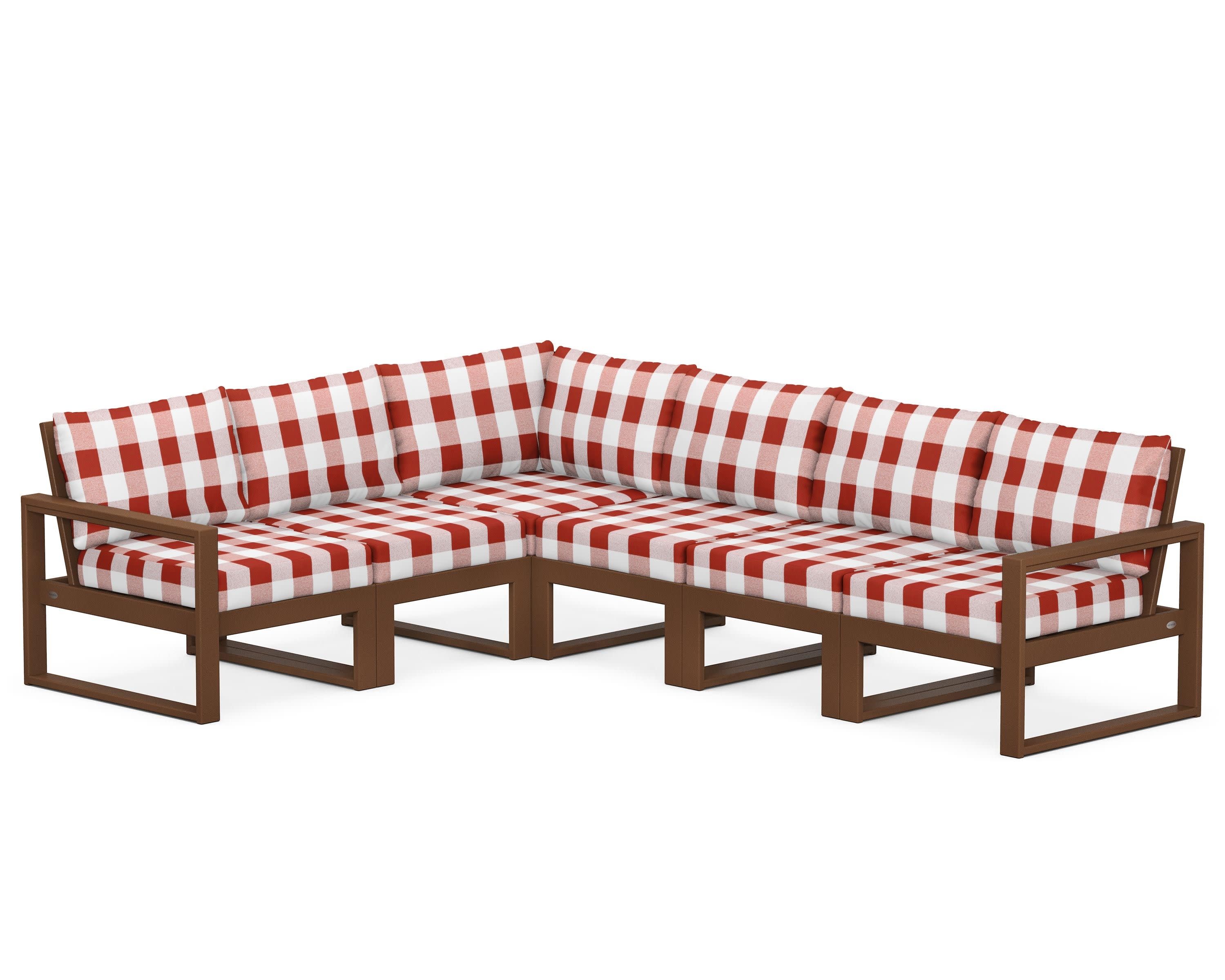 EDGE 6-Piece Modular Deep Seating Set in Teak / Buffalo Plaid Crimson