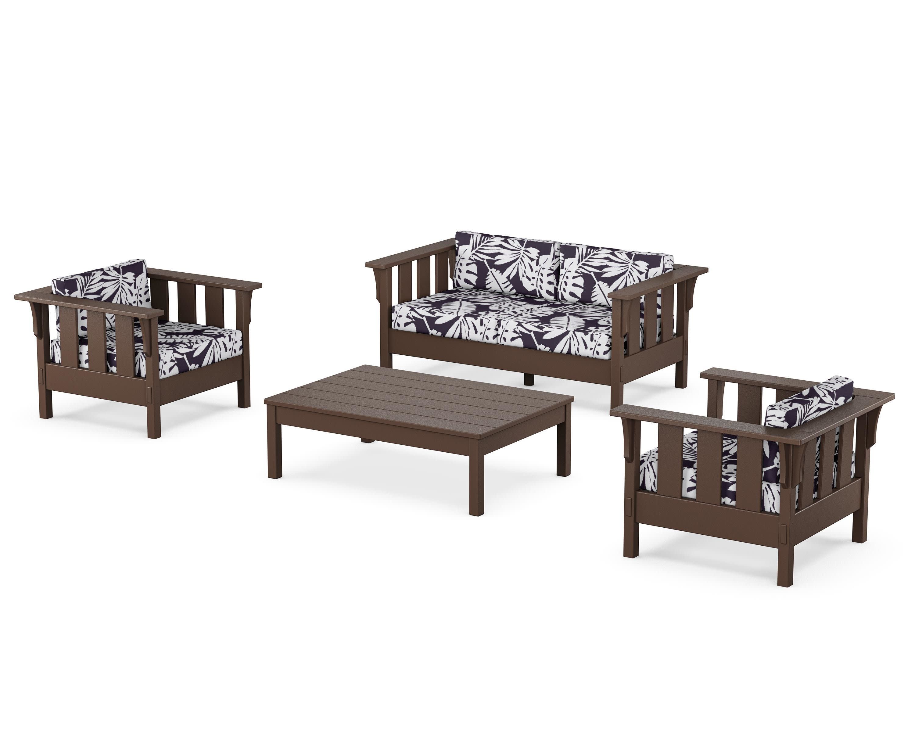 Acadia 4-Piece Deep Seating Set with Loveseat in Mahogany / Leaf Navy