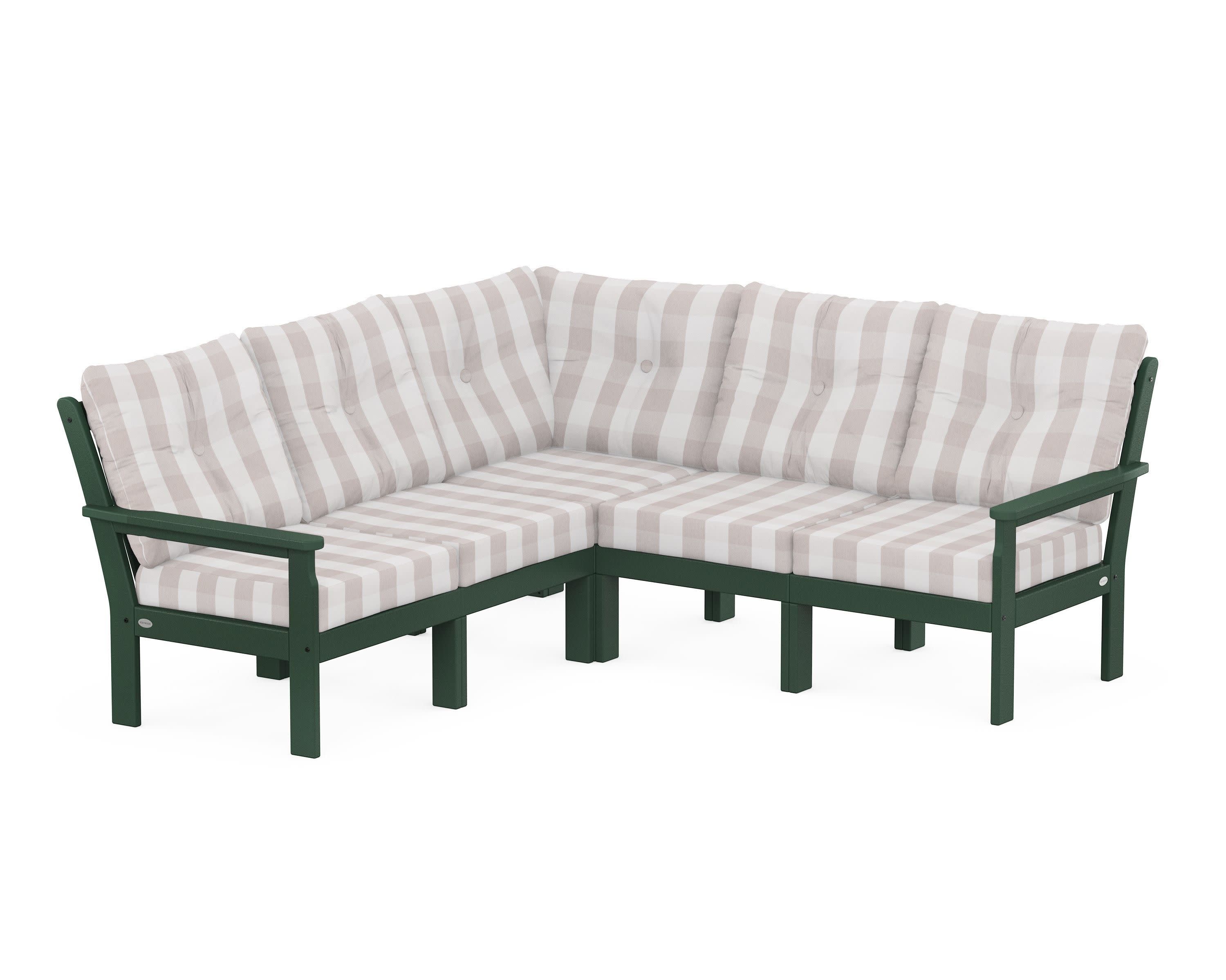 Vineyard 5-Piece Sectional in Green / Buffalo Plaid Dune Burlap