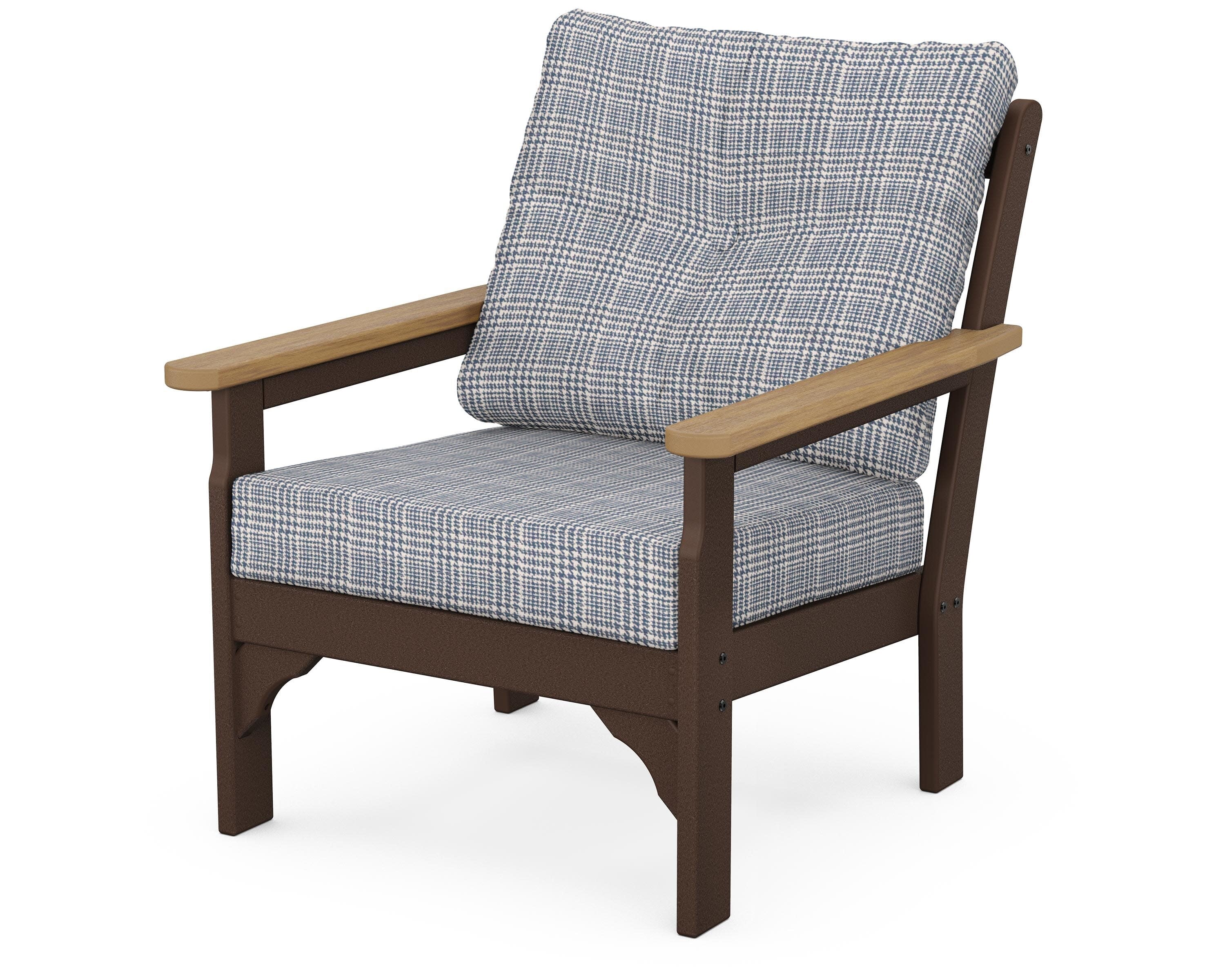 Vineyard Deep Seating Chair in Mahogany / Natural / Houndstooth Sky Blue