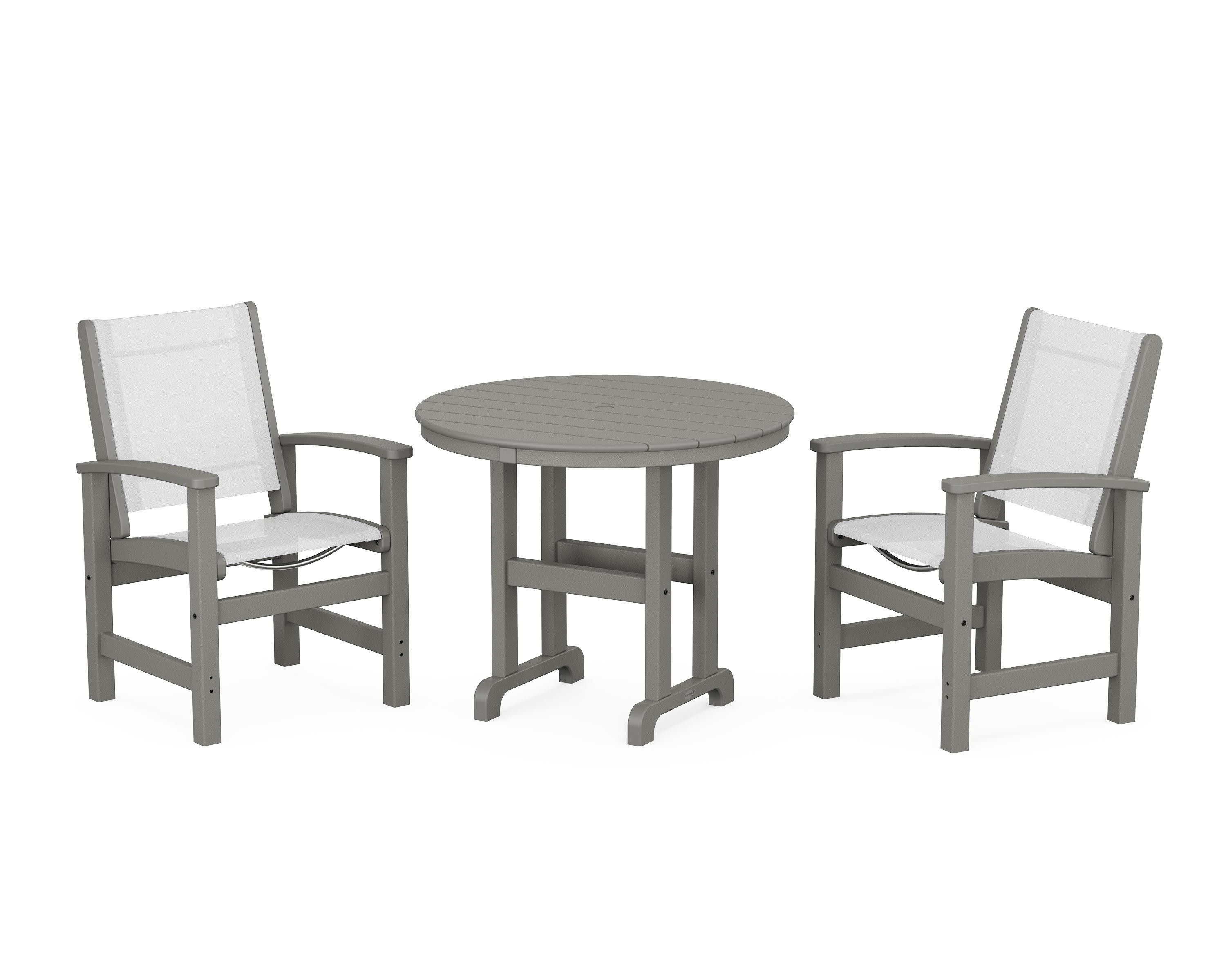 Coastal 3-Piece Round Dining Set in Slate Grey / White Sling