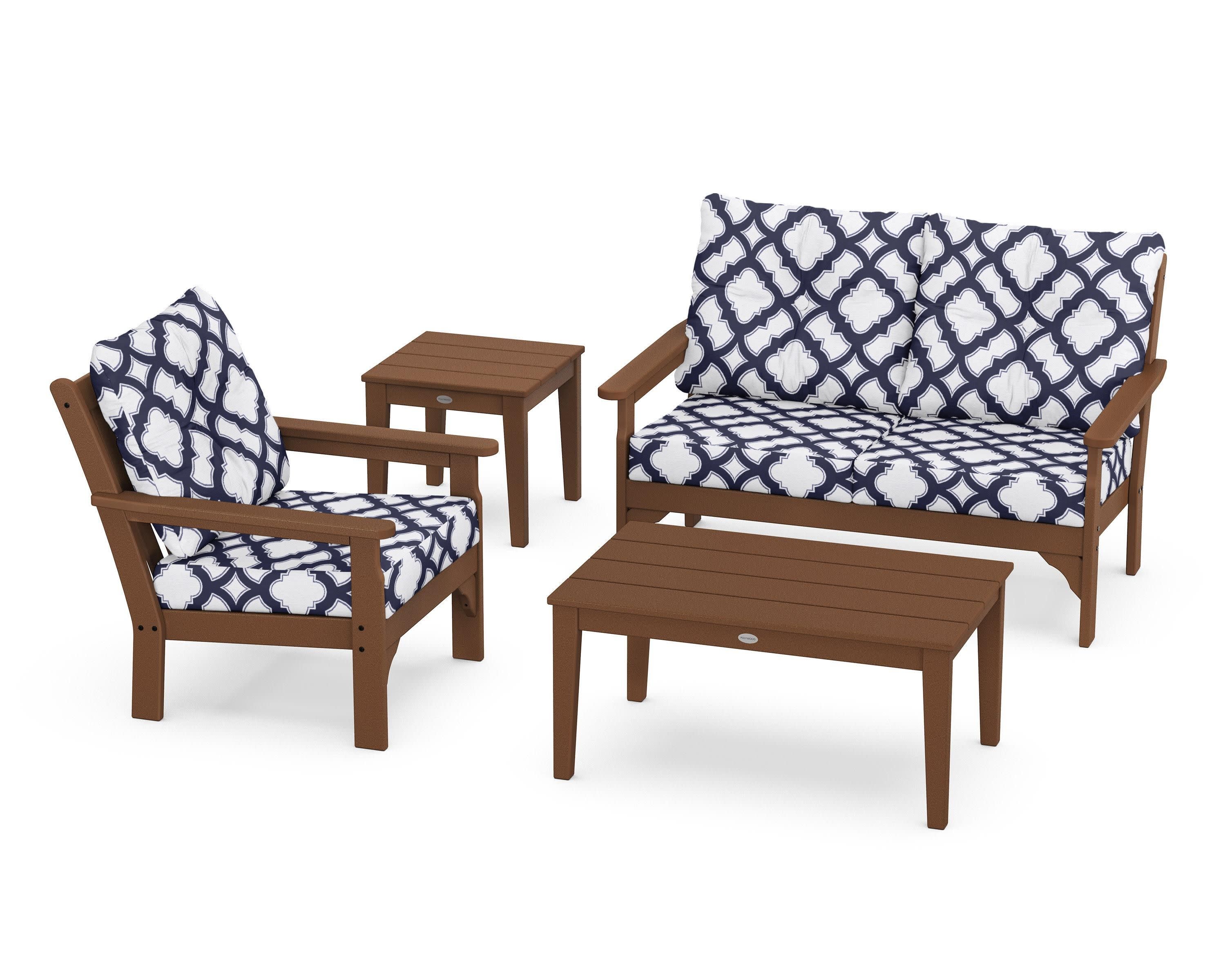 Vineyard 4-Piece Deep Seating Set in Teak / Trellis Navy