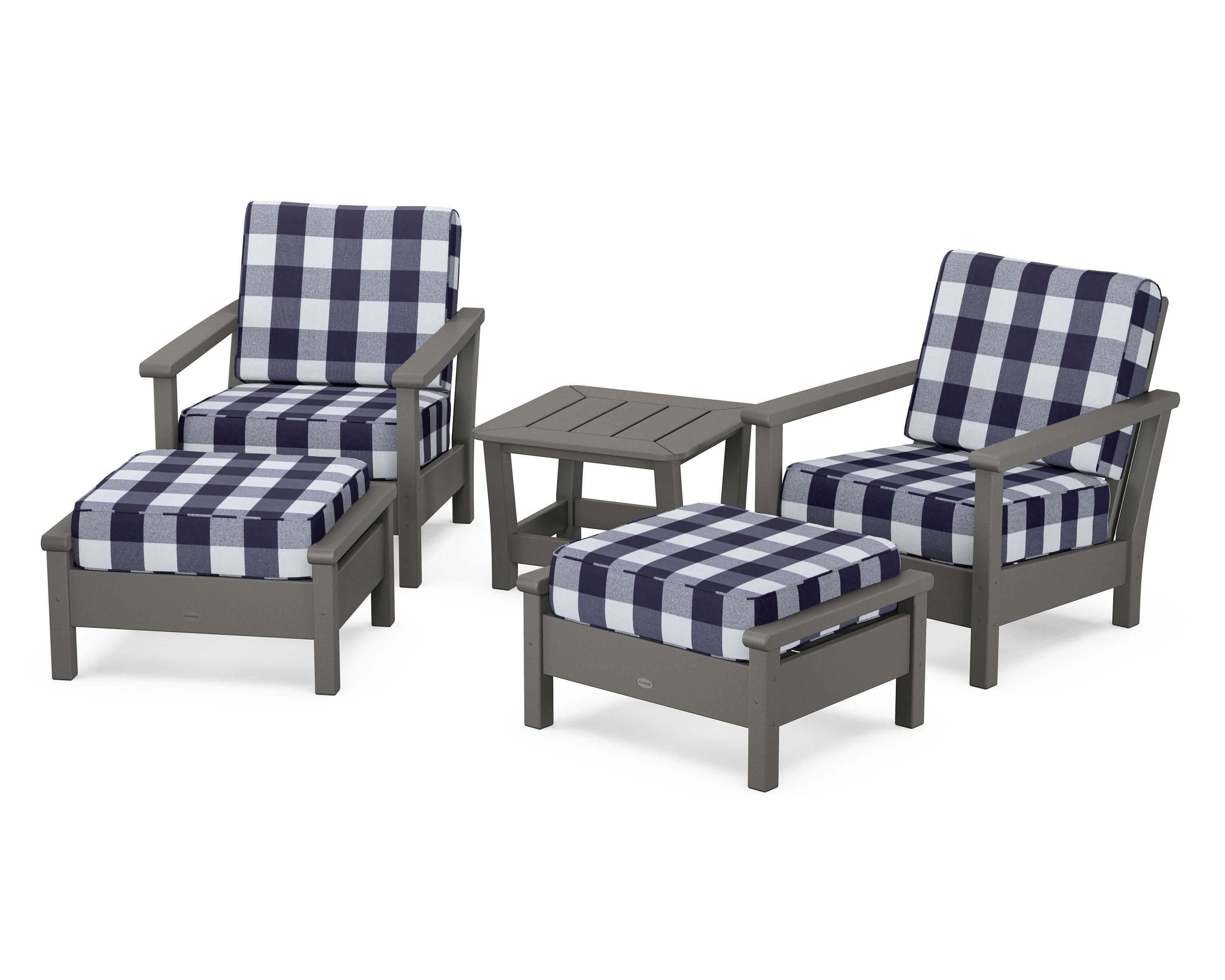 Harbour 5-Piece Deep Seating Chair Set in Slate Grey / Buffalo Plaid Navy