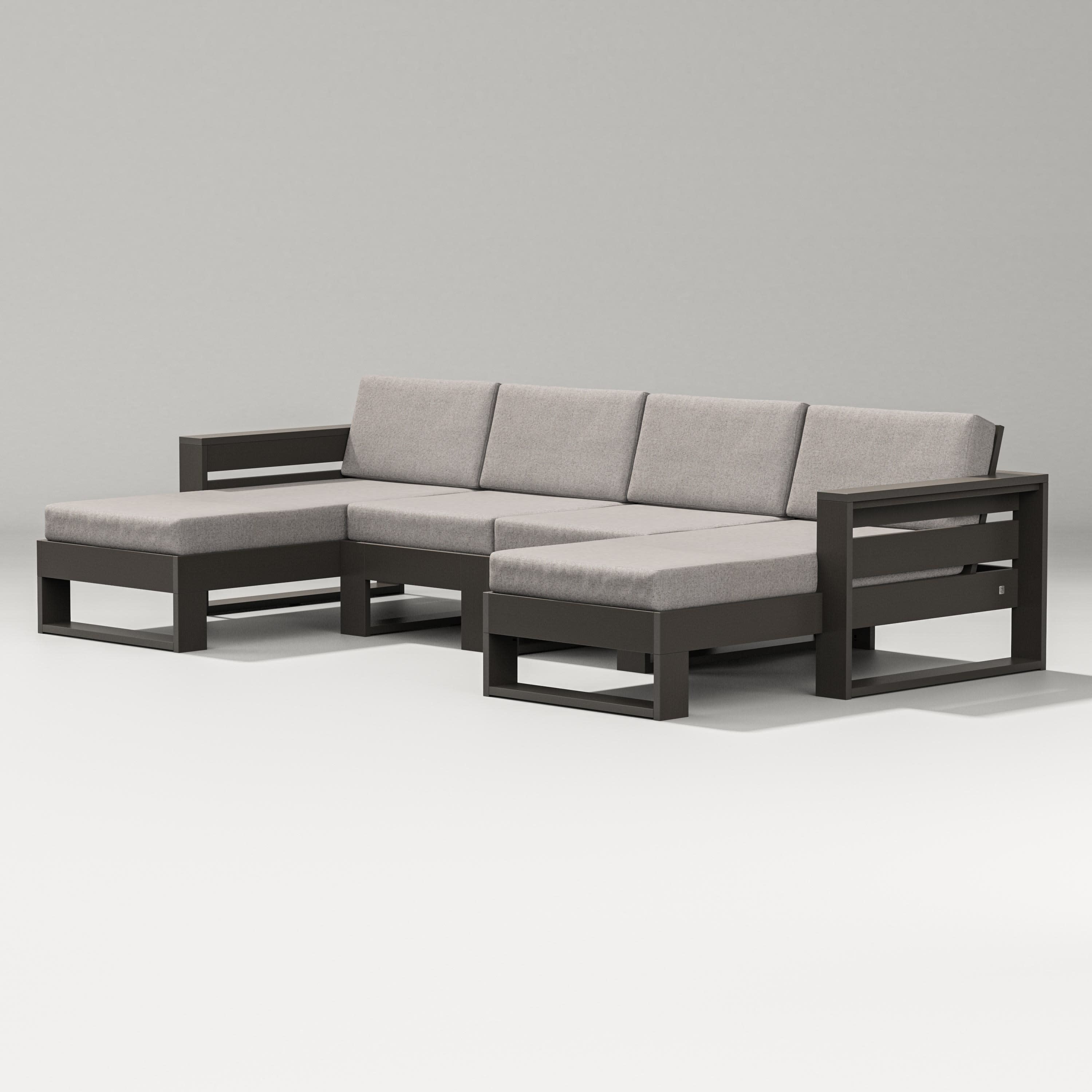 Latitude Double Chaise Sectional in Vintage Coffee / Weathered Tweed