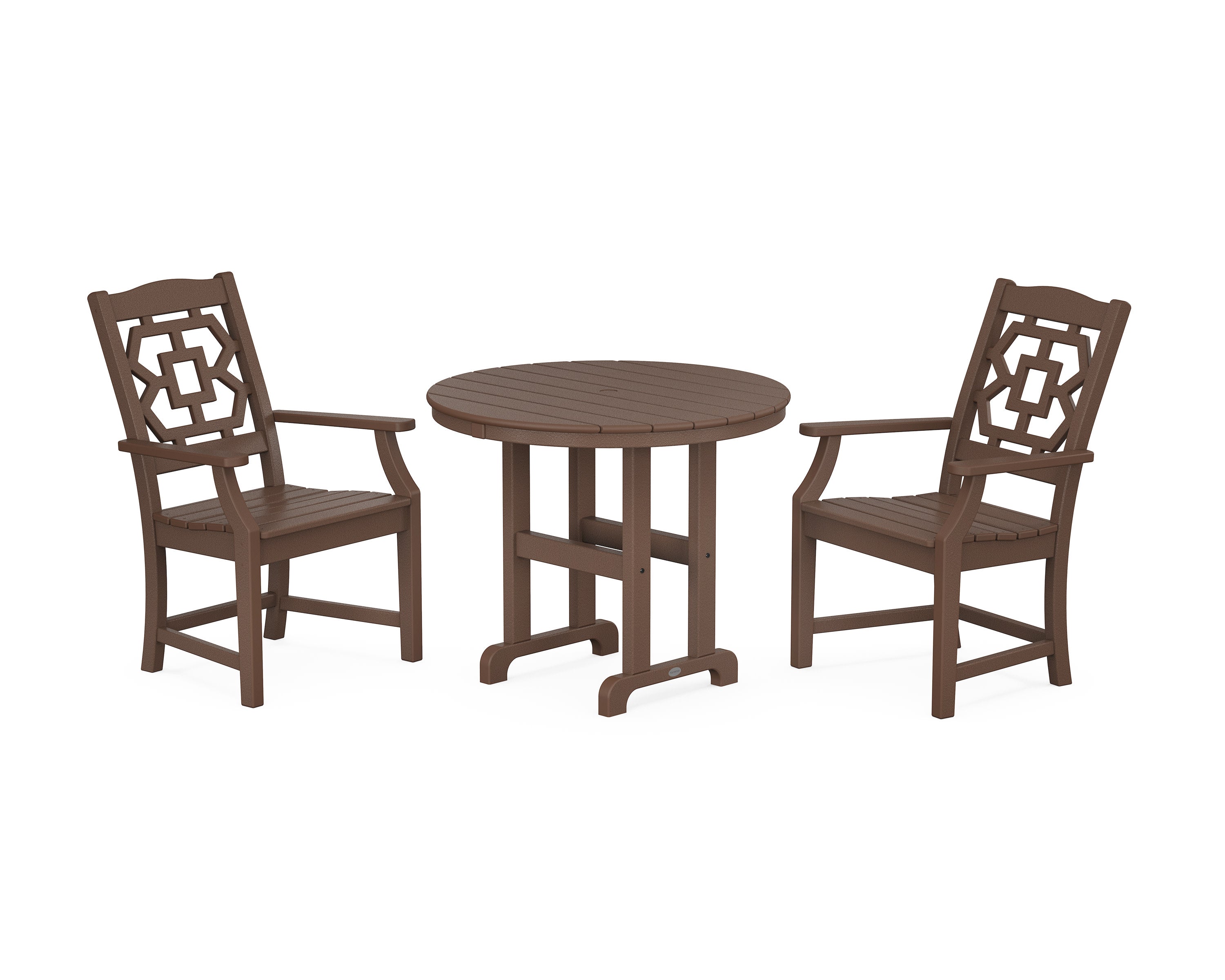 Chinoiserie 3-Piece Farmhouse Dining Set in Mahogany