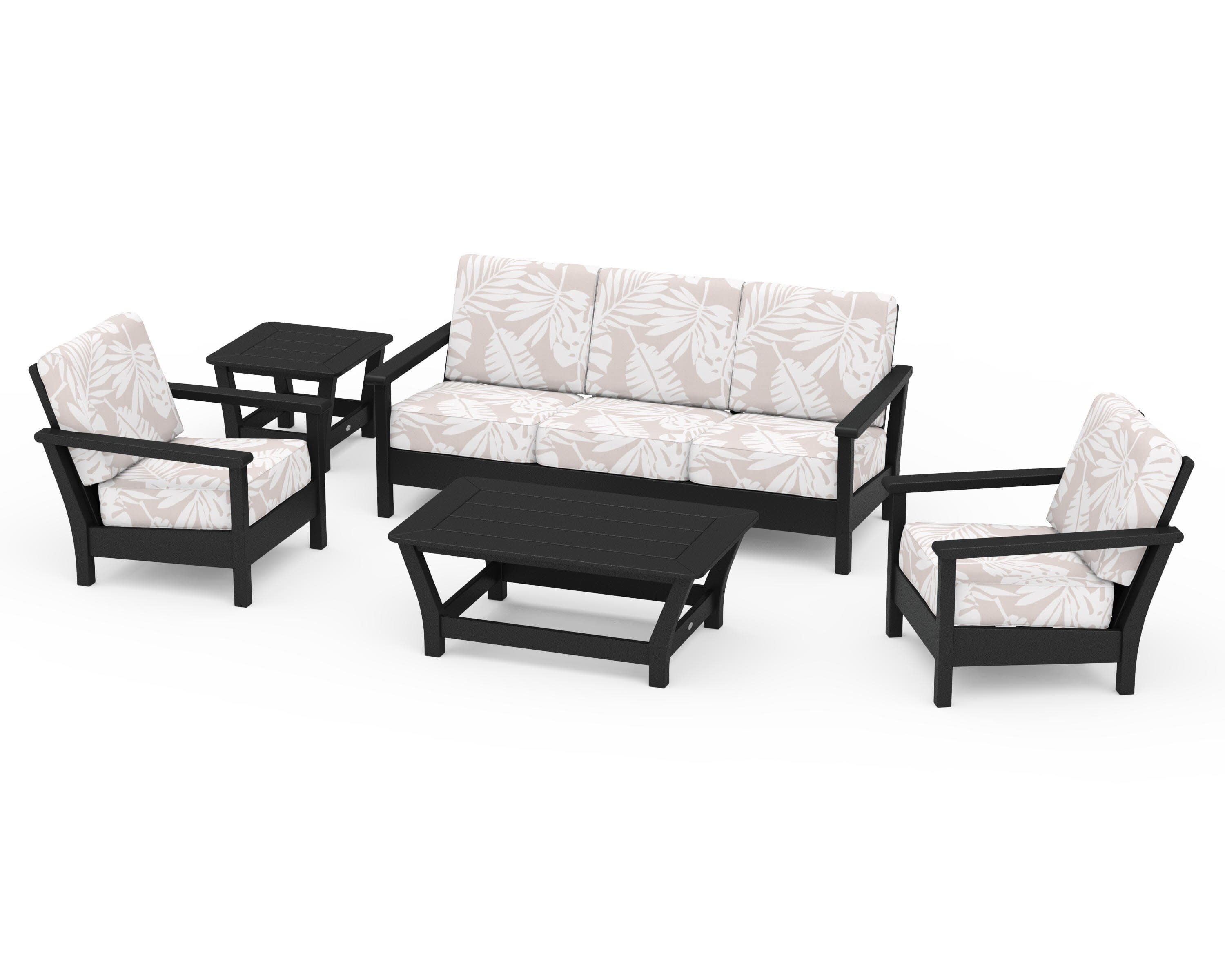 Harbour 5-Piece Deep Seating Set in Black / Leaf Dune Burlap