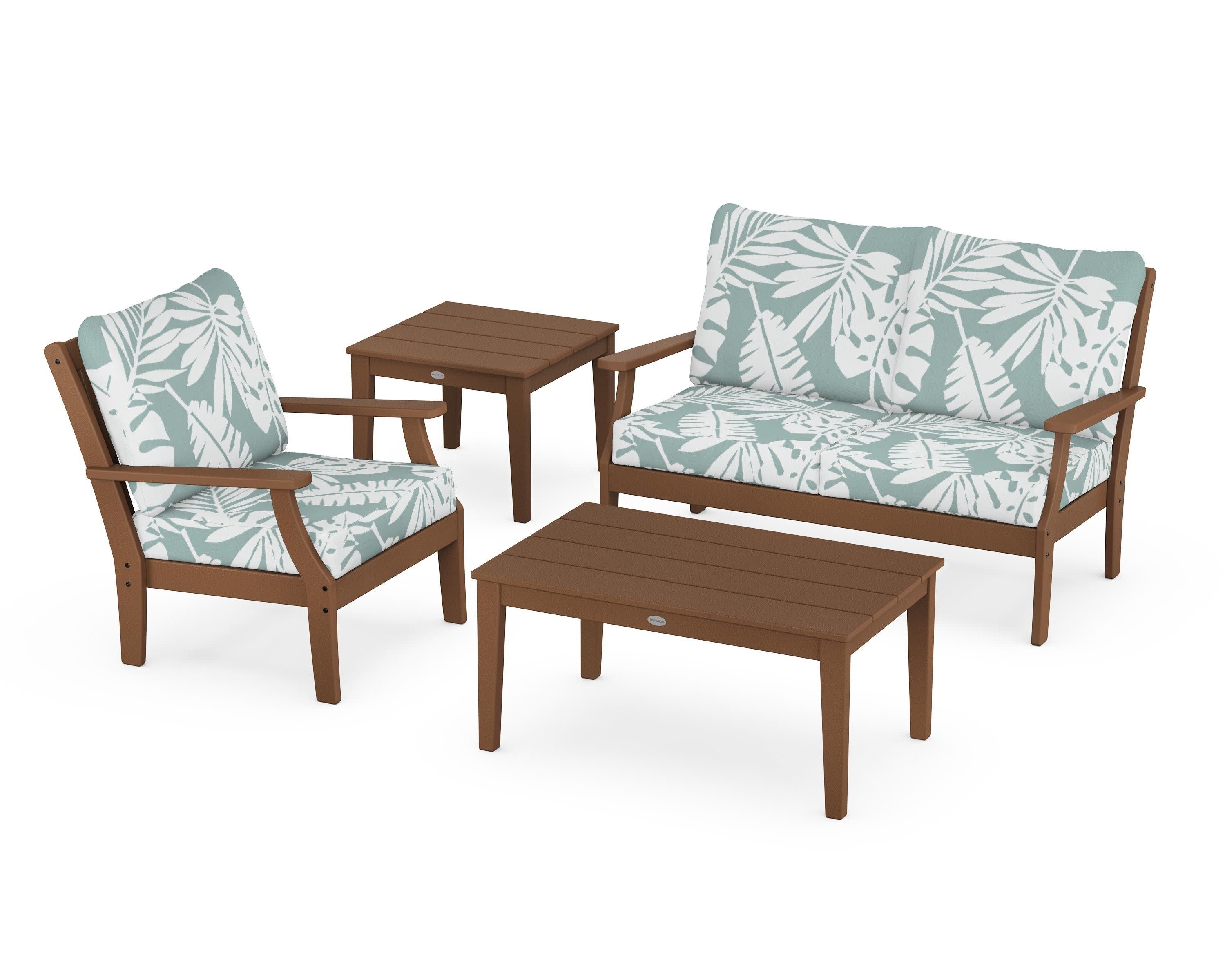 Braxton 4-Piece Deep Seating Set in Teak / Leaf Glacier Spa