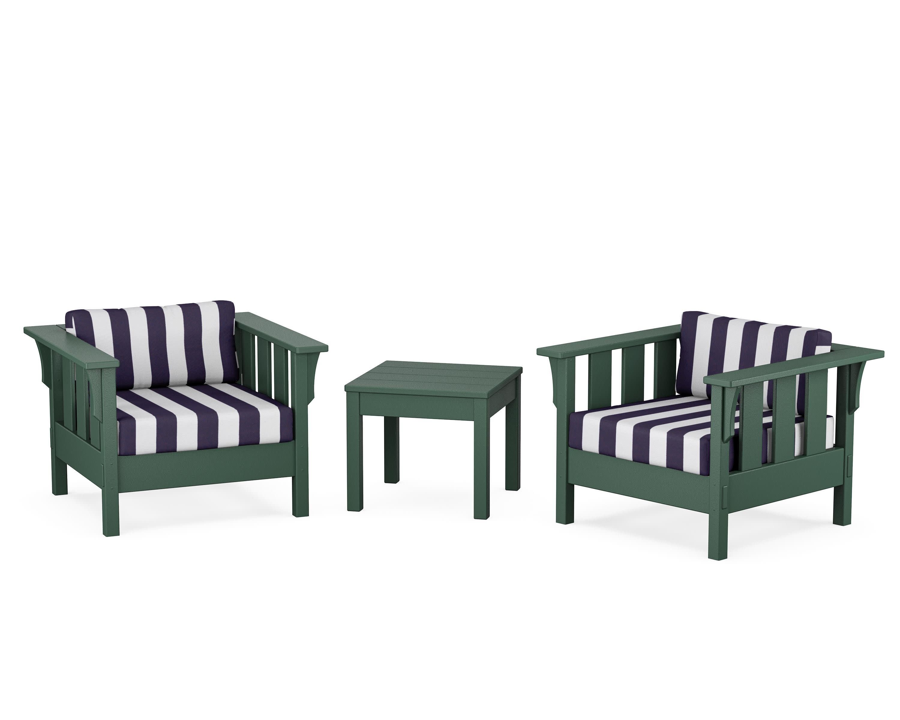 Acadia 3-Piece Deep Seating Set in Green / Cabana Stripe Navy