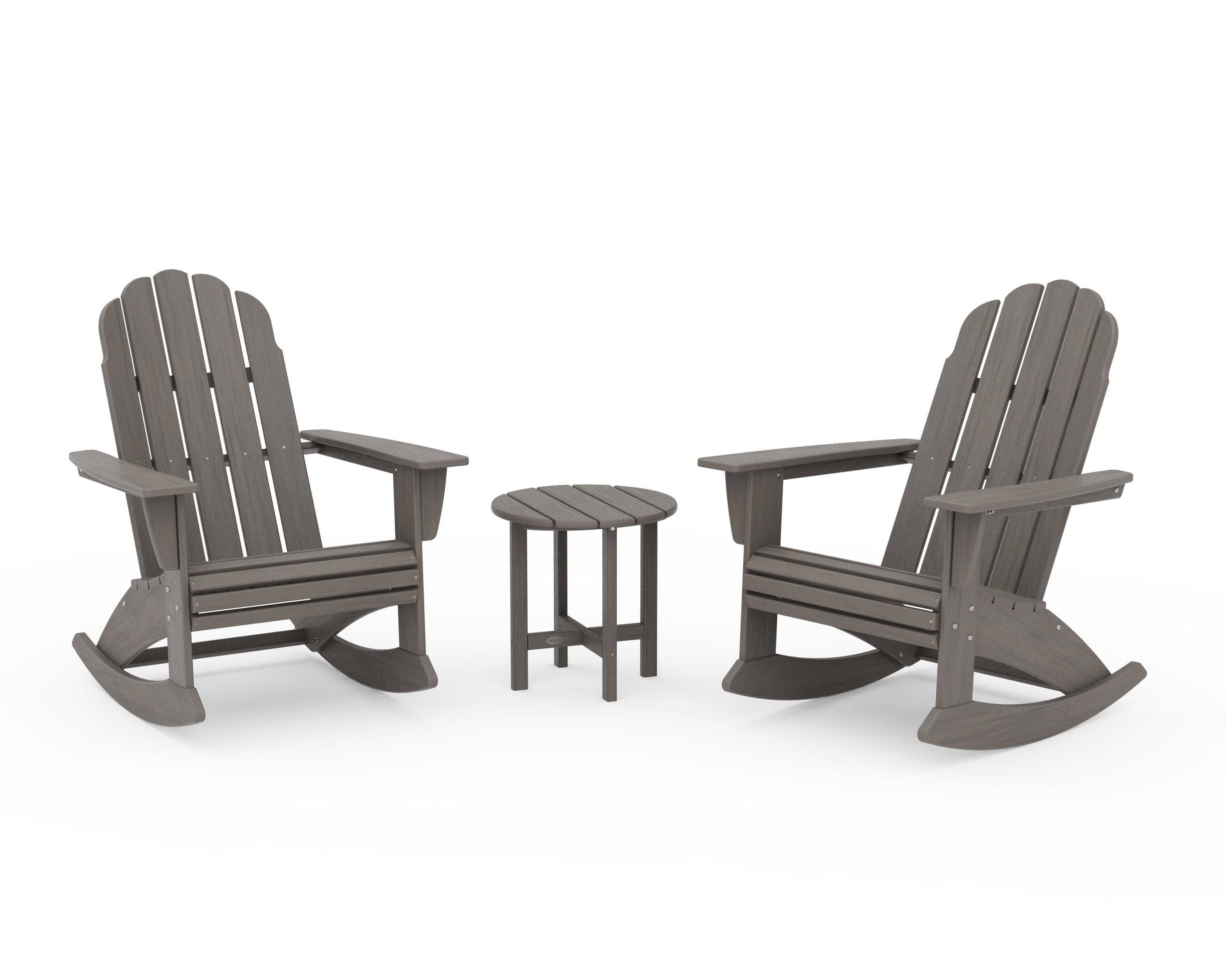Vineyard Curveback 3-Piece Adirondack Rocking Chair Set in Driftwood