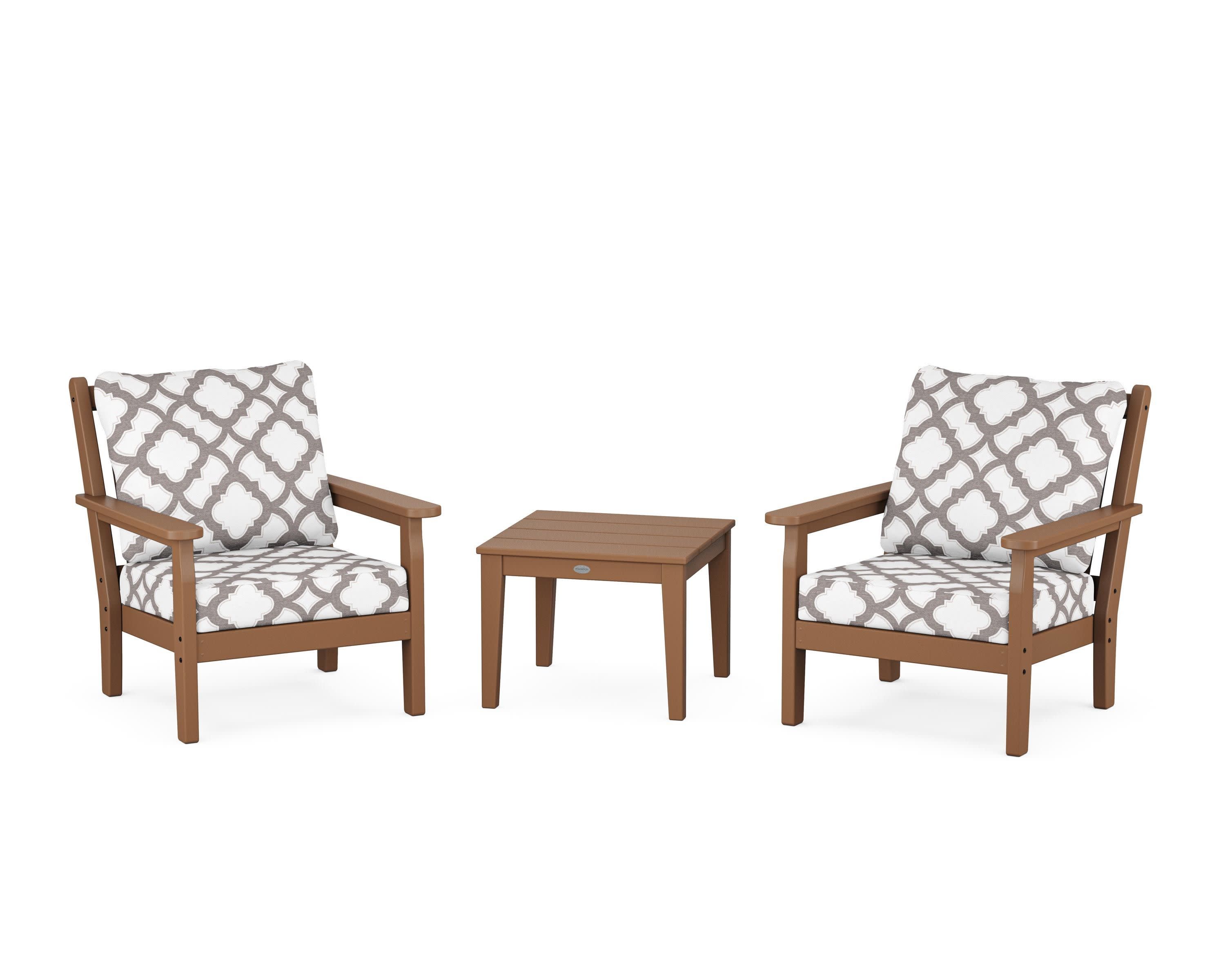 Chippendale 3-Piece Deep Seating Set in Teak / Trellis Grey Mist