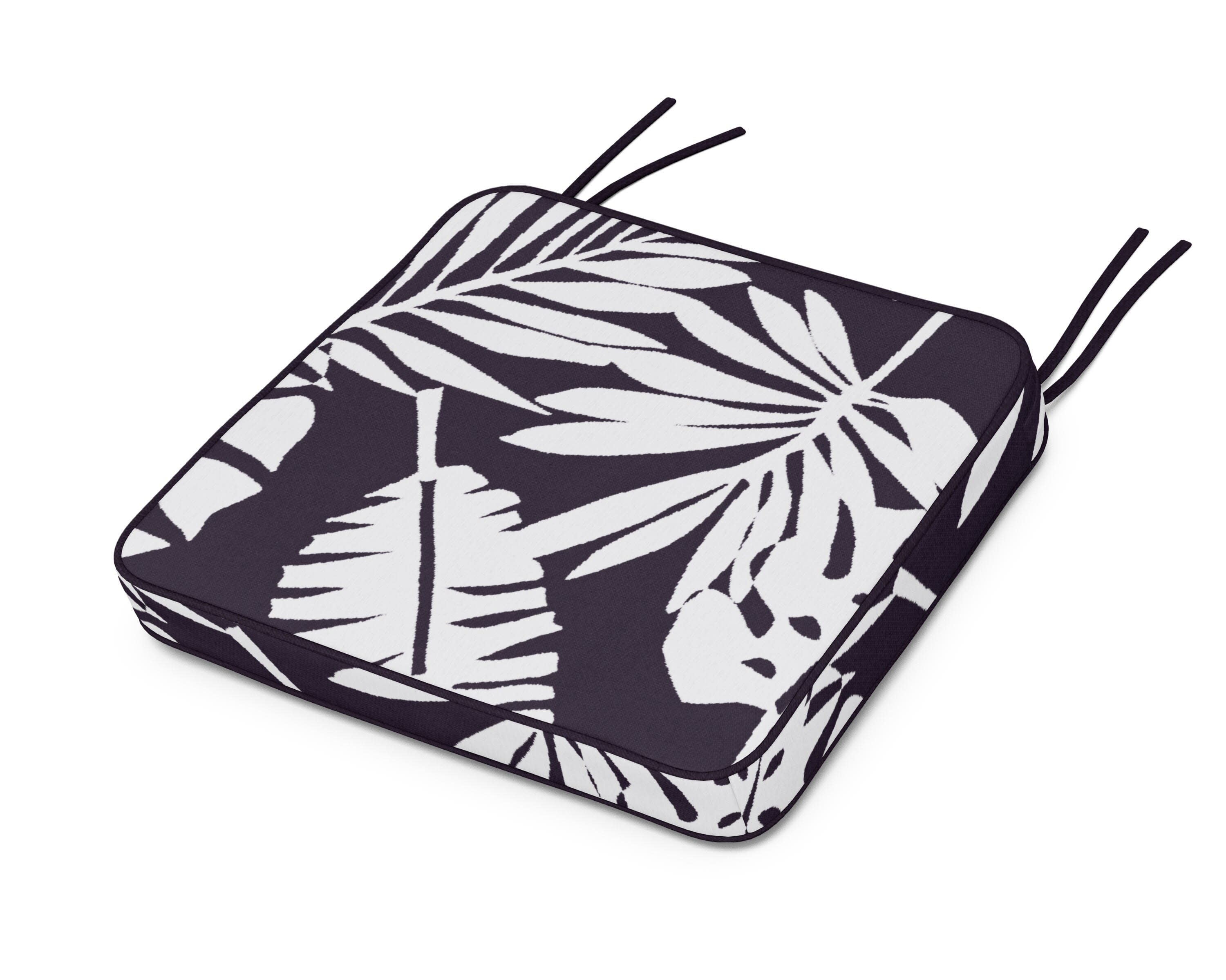 Chinoiserie Arm Chair Seat Cushion in Leaf Navy