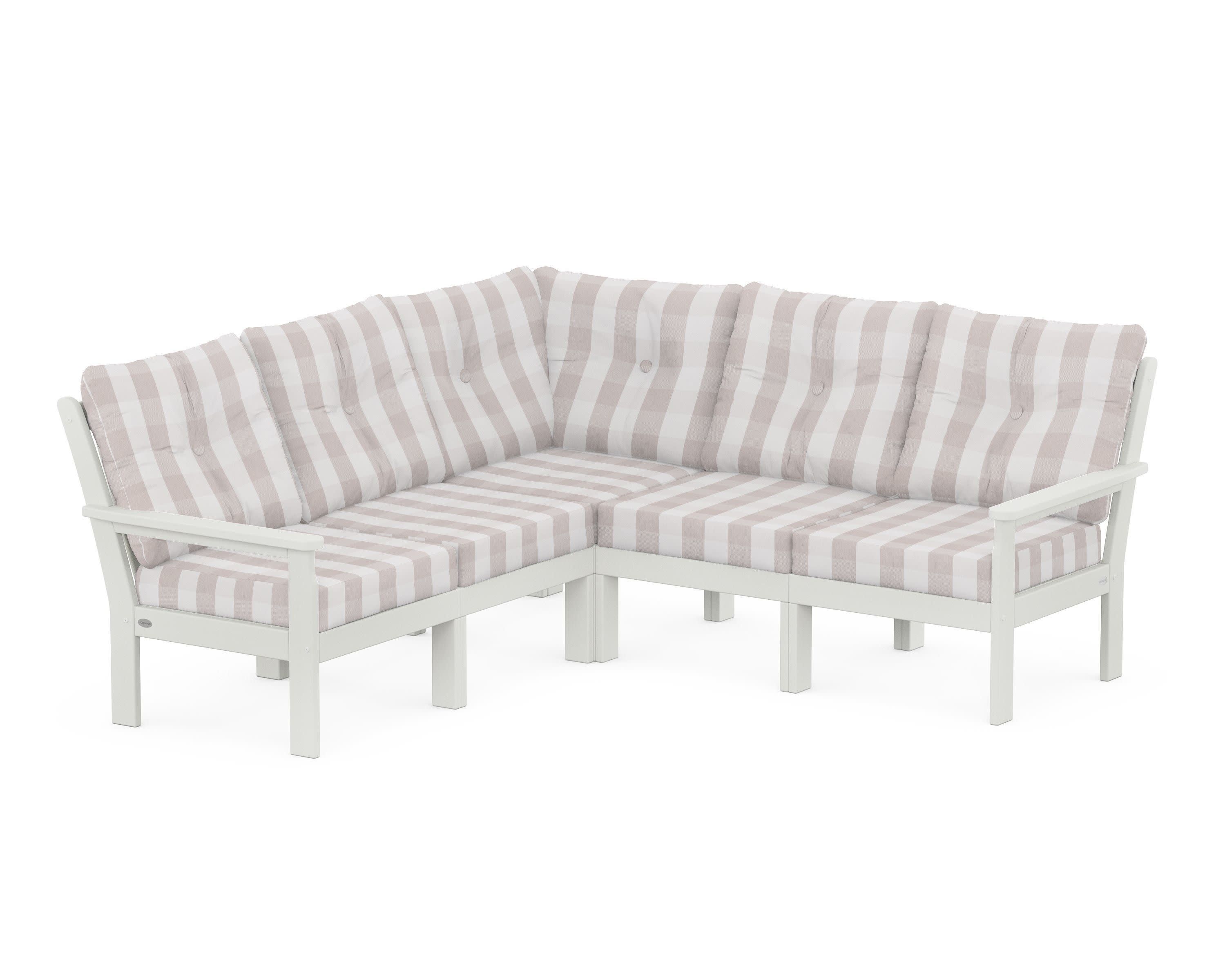 Vineyard 5-Piece Sectional in Vintage White / Buffalo Plaid Dune Burlap