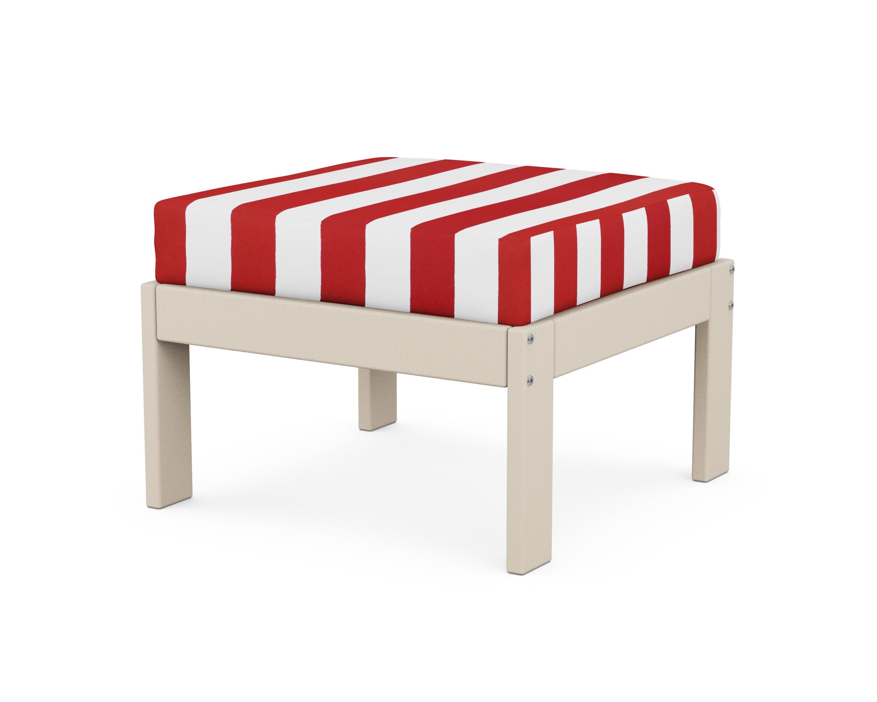 Vineyard Modular Ottoman in Sand / Cabana Stripe Crimson